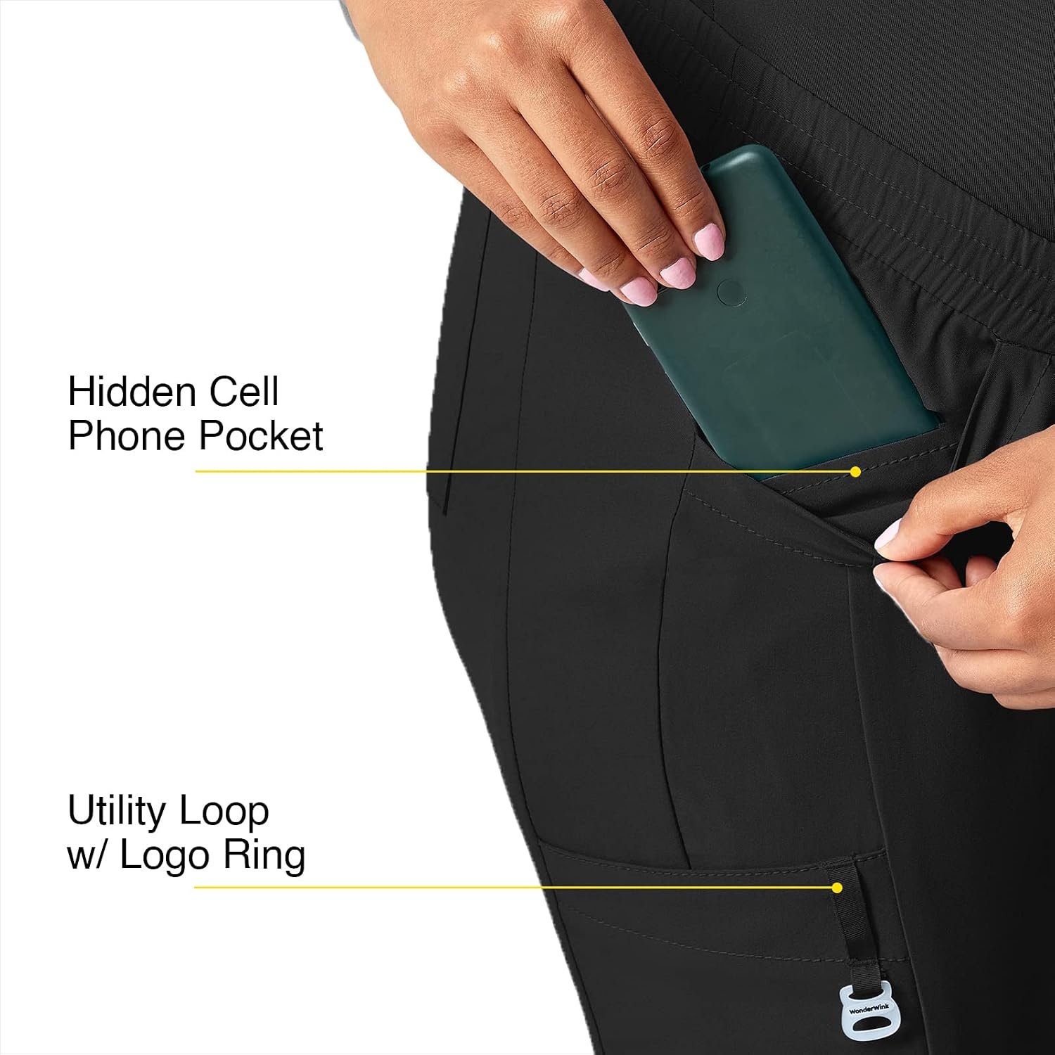 Wink Scrubs for Women, W123, Maternity Joggers Pants with 7 Pockets(Black)