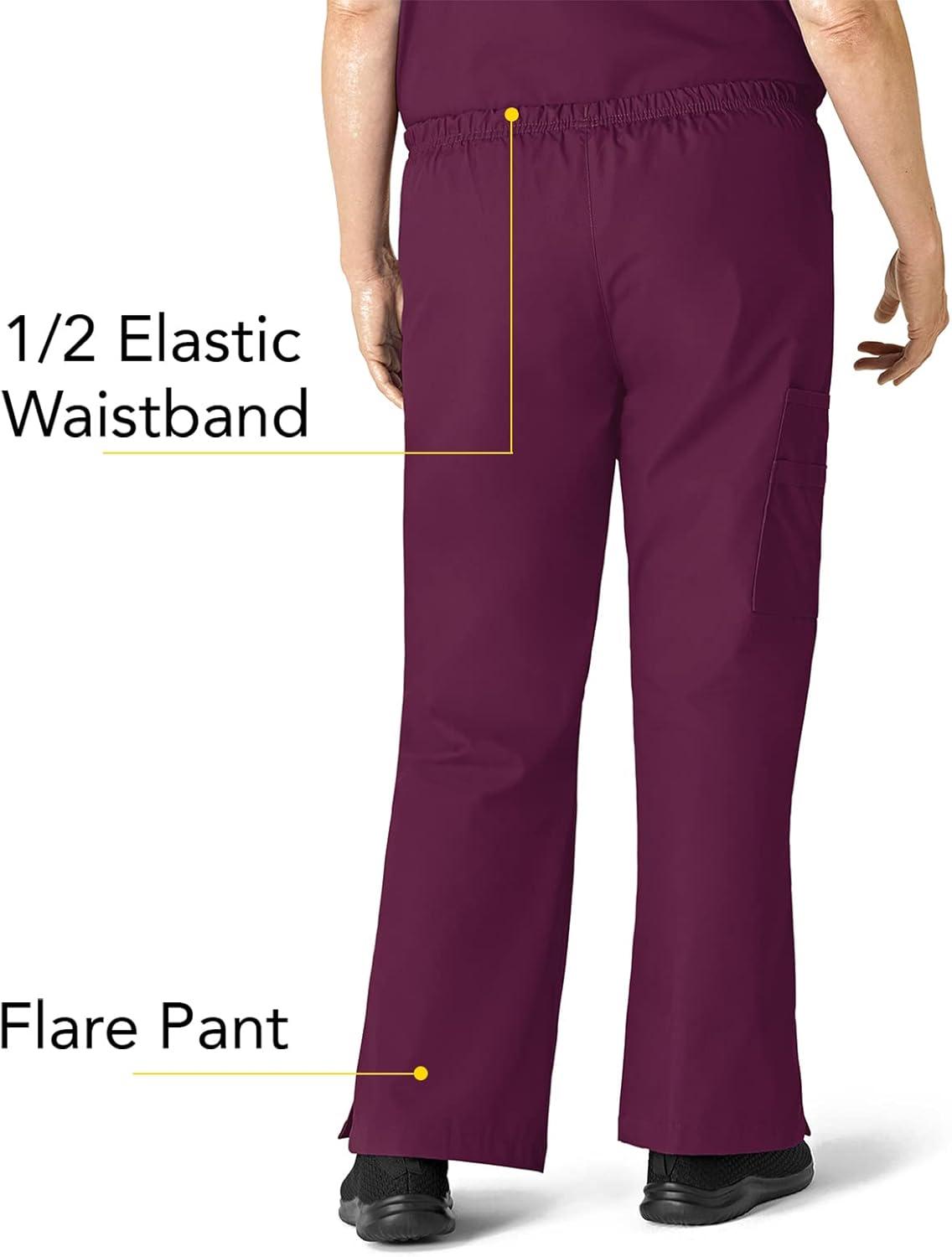 WonderWink Women’s Scrubs Romeo Six-Pocket Flare Leg Pant – XS-5XL, 6 Pockets, Elastic Waistband with Convertible Drawstring(Wine)