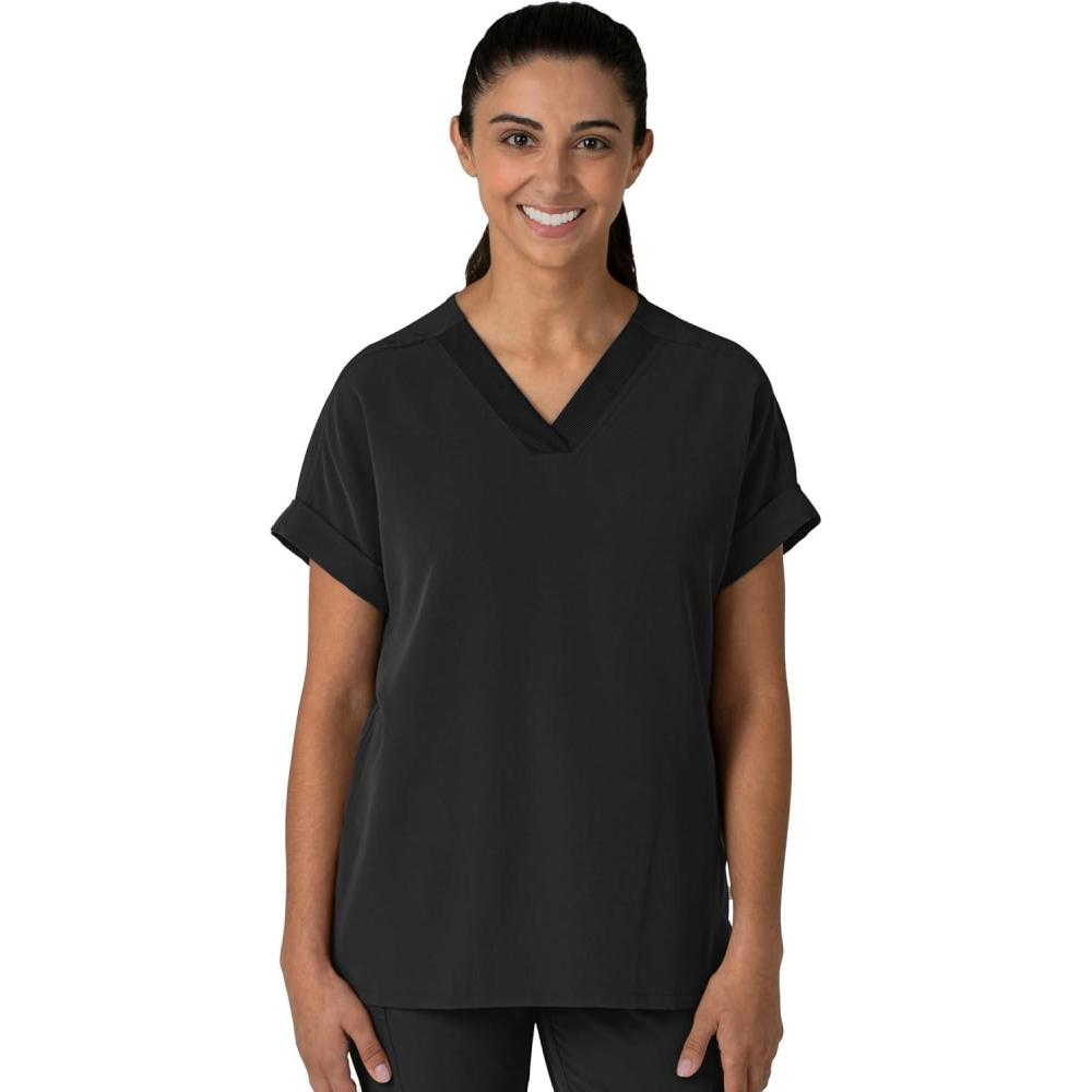 Wink Women’s Women’s Drop Shoulder Boxy Scrub Top(Black)