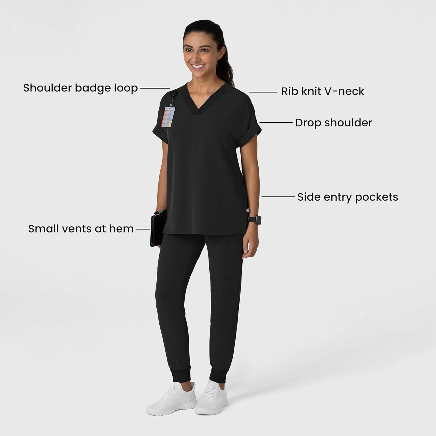 Wink Women’s Women’s Drop Shoulder Boxy Scrub Top(Black)