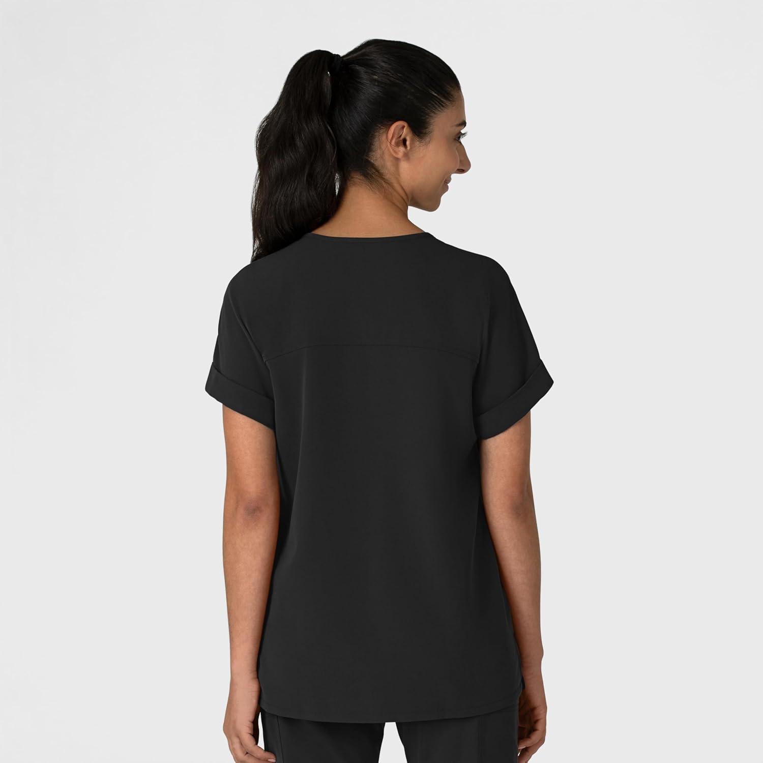Wink Women’s Women’s Drop Shoulder Boxy Scrub Top(Black)
