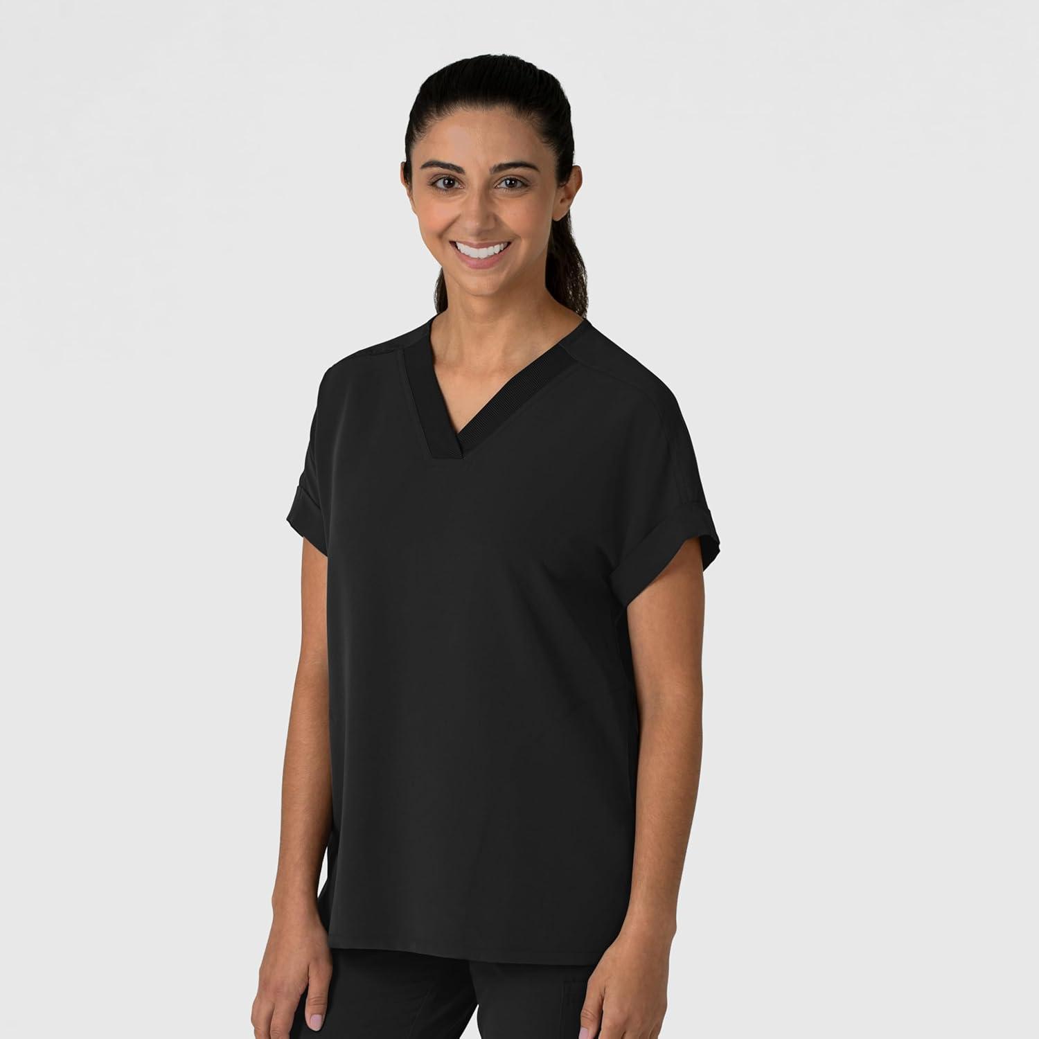 Wink Women’s Women’s Drop Shoulder Boxy Scrub Top(Black)