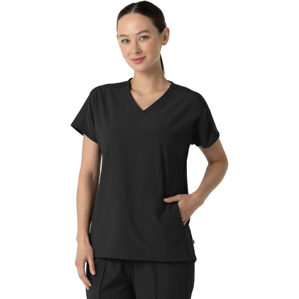 Wink Women’s Women’s V-Neck Tunic Scrub Top(Black)