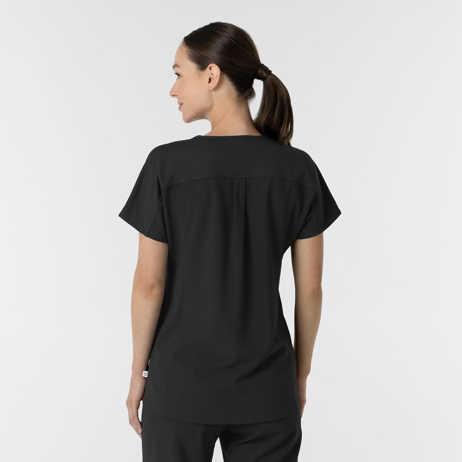 Wink Women’s Women’s V-Neck Tunic Scrub Top(Black)