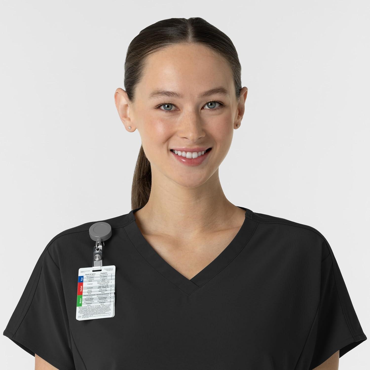 Wink Women’s Women’s V-Neck Tunic Scrub Top(Black)