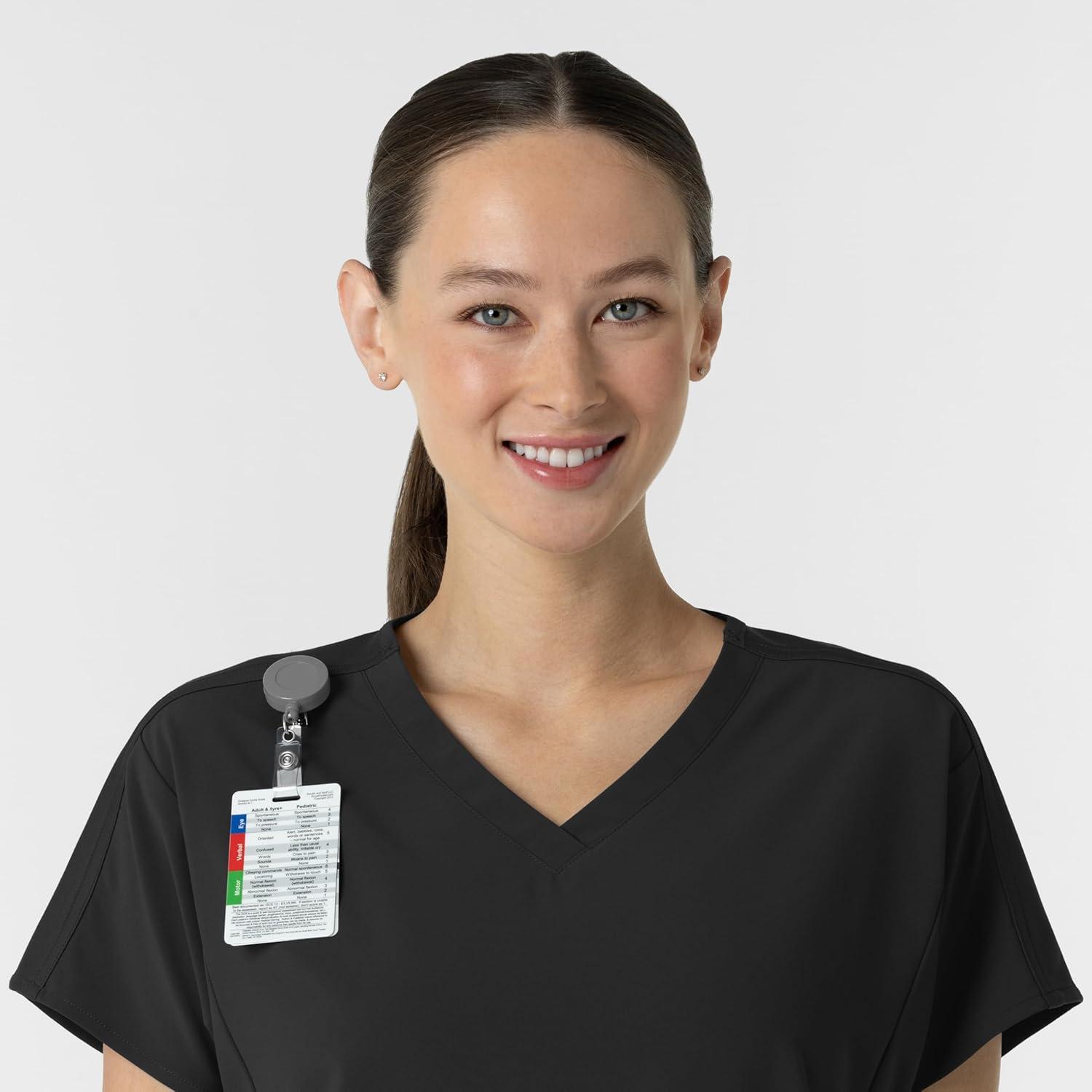 Wink Women’s Women’s V-Neck Tunic Scrub Top(Black)