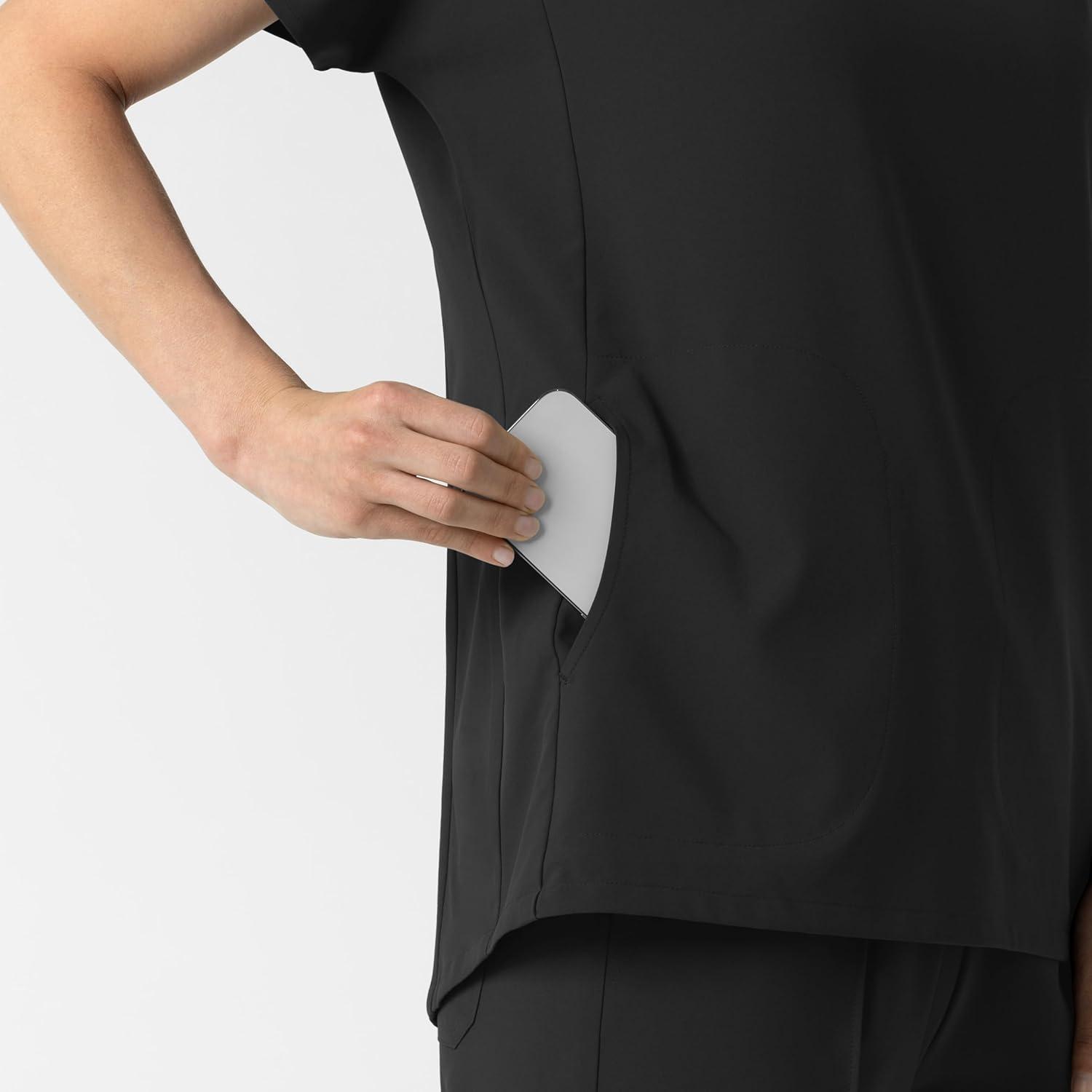 Wink Women’s Women’s V-Neck Tunic Scrub Top(Black)