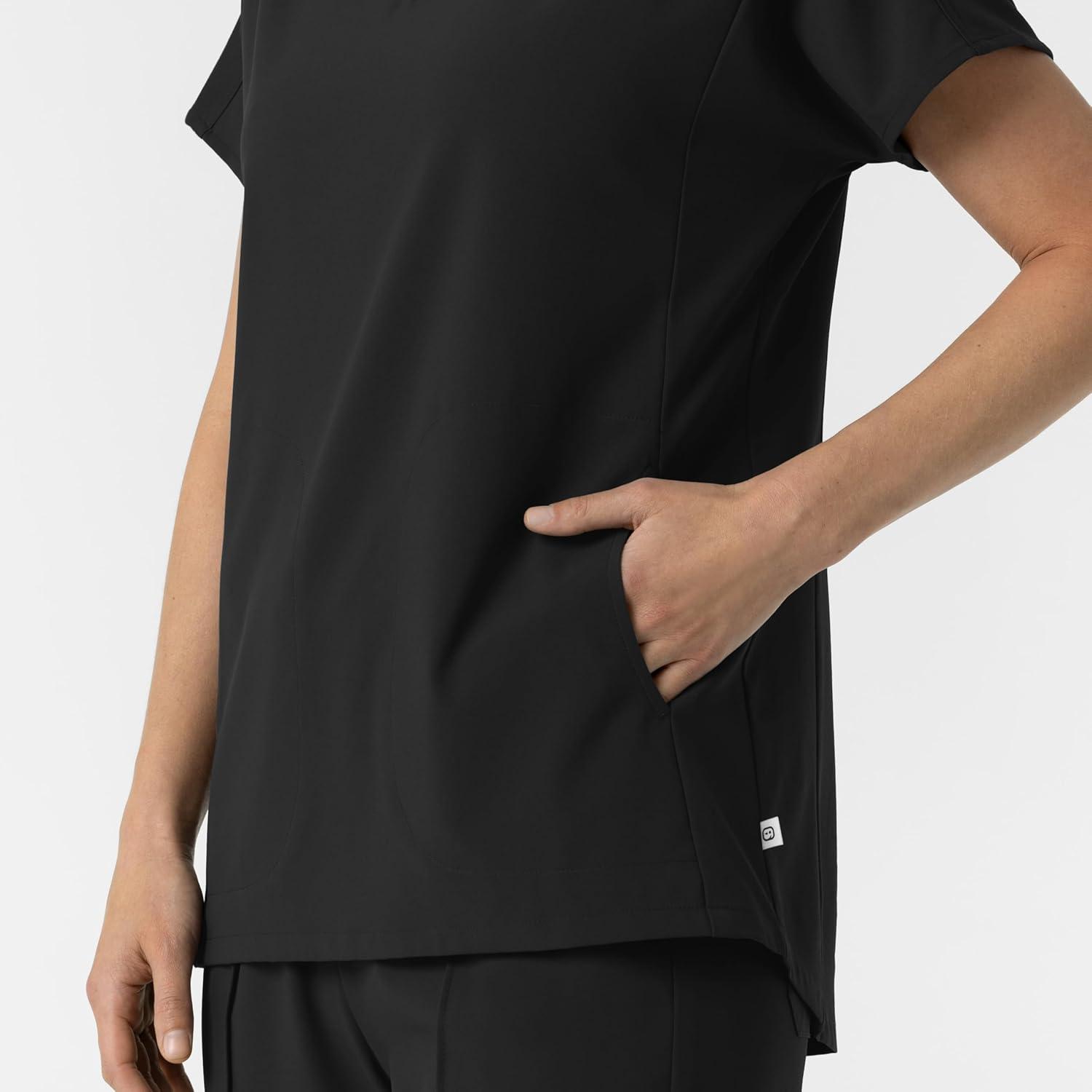 Wink Women’s Women’s V-Neck Tunic Scrub Top(Black)