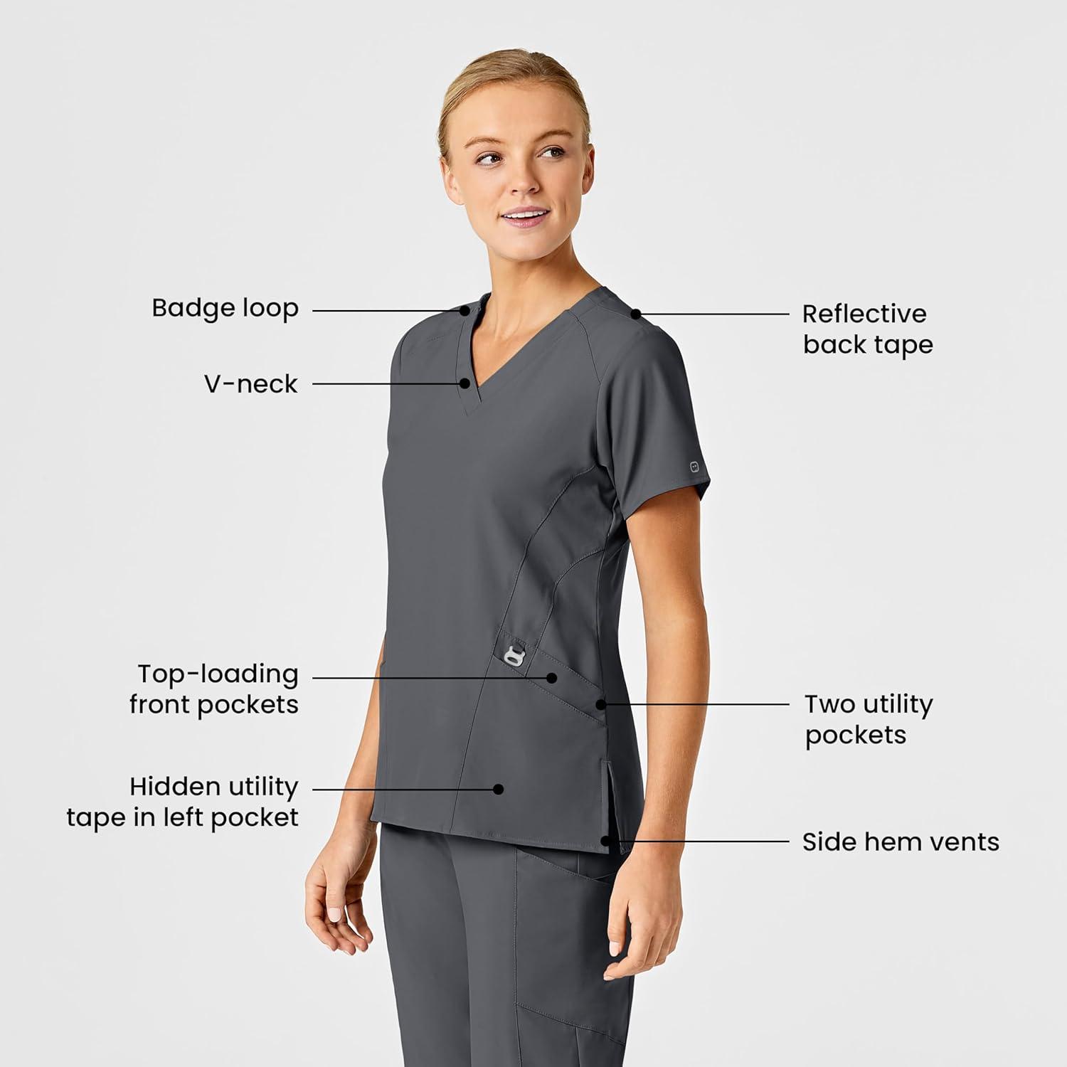 Wink Women’s Women’s Stylized V-Neck Scrub Top(Pewter)