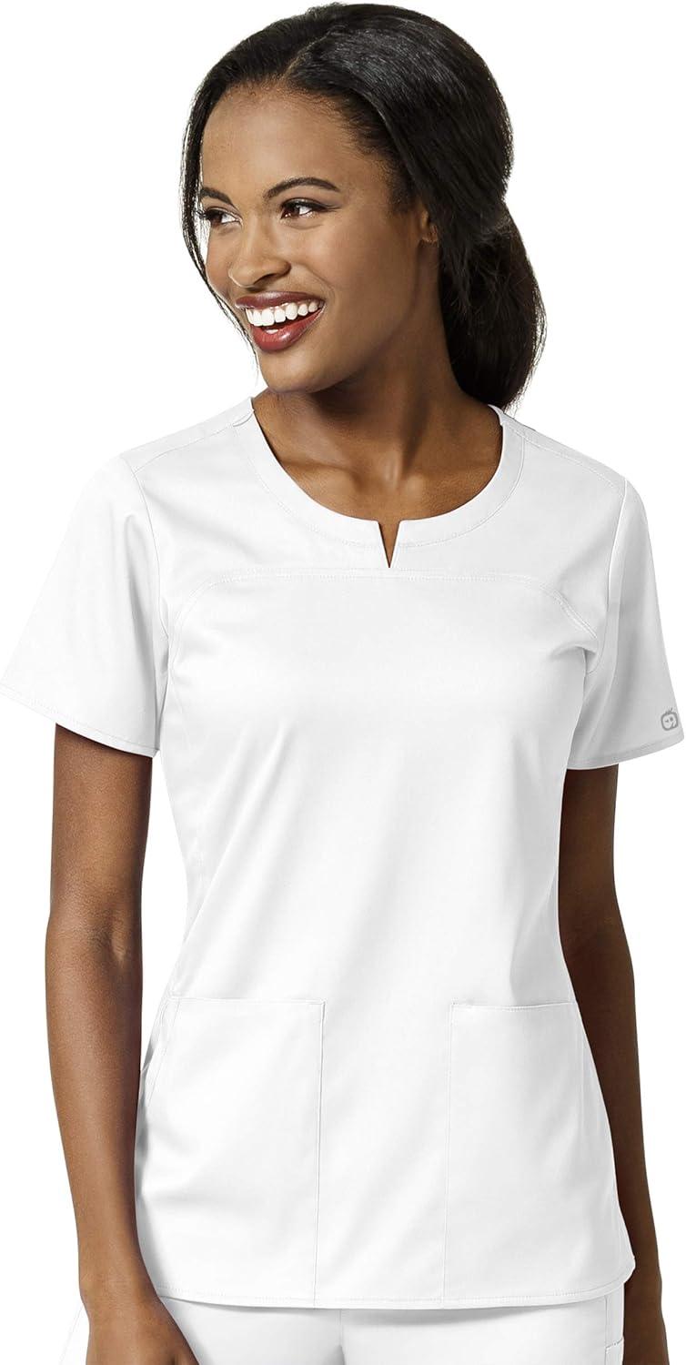 WonderWink PRO Women’s 4 Pocket Notch Neck Top & Knit Waist Cargo Pant Scrub Set + Badge Reel(White)