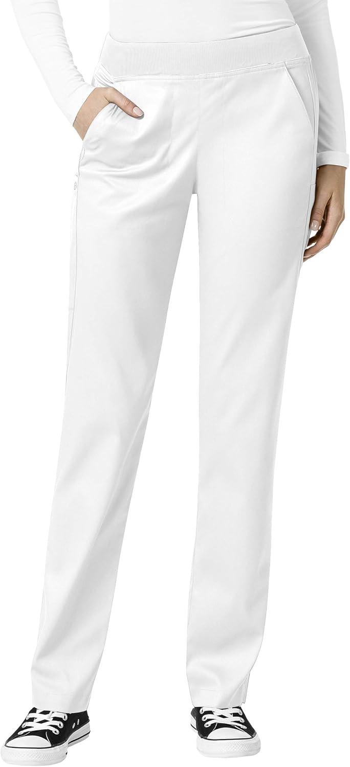 WonderWink PRO Women’s 4 Pocket Notch Neck Top & Knit Waist Cargo Pant Scrub Set + Badge Reel(White)