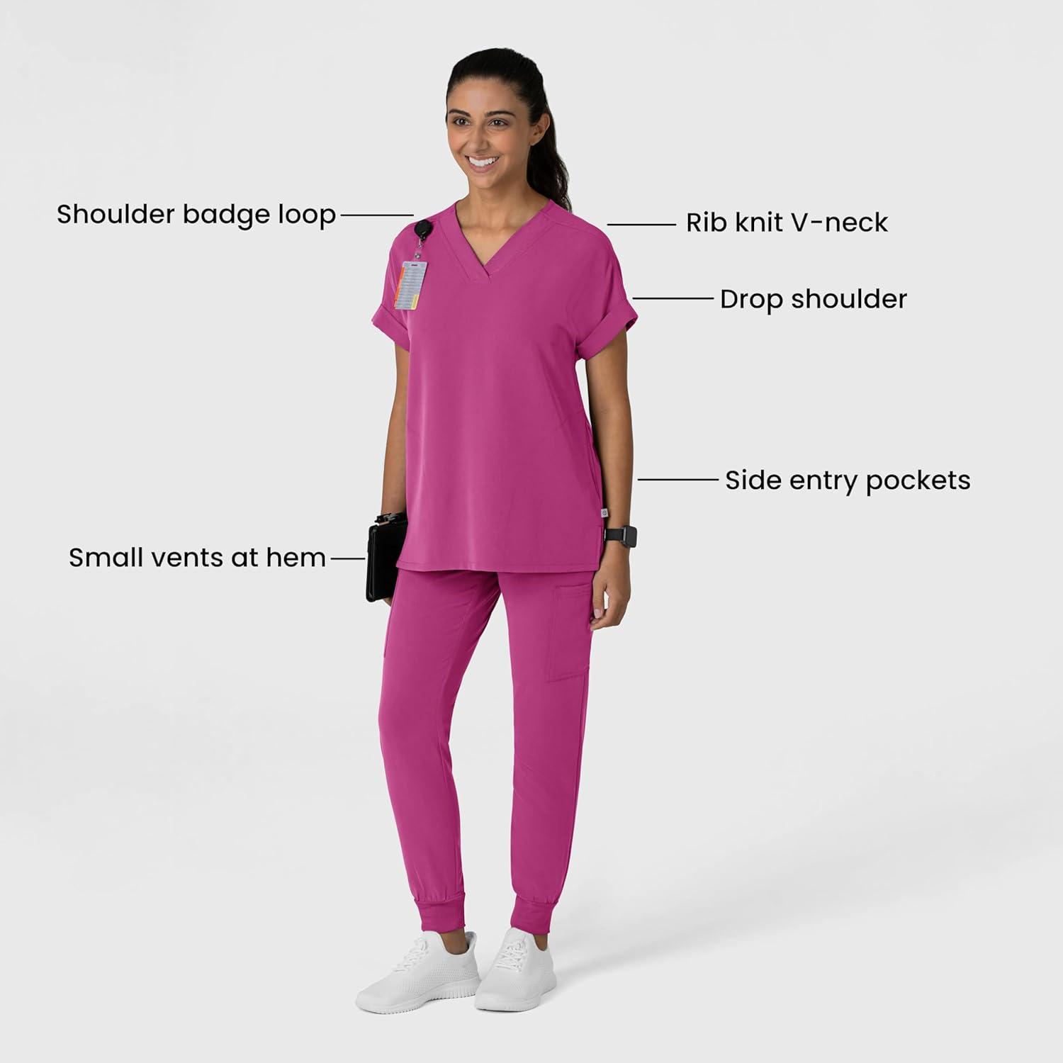 Wink Women’s Women’s Drop Shoulder Boxy Scrub Top(Raspberry)