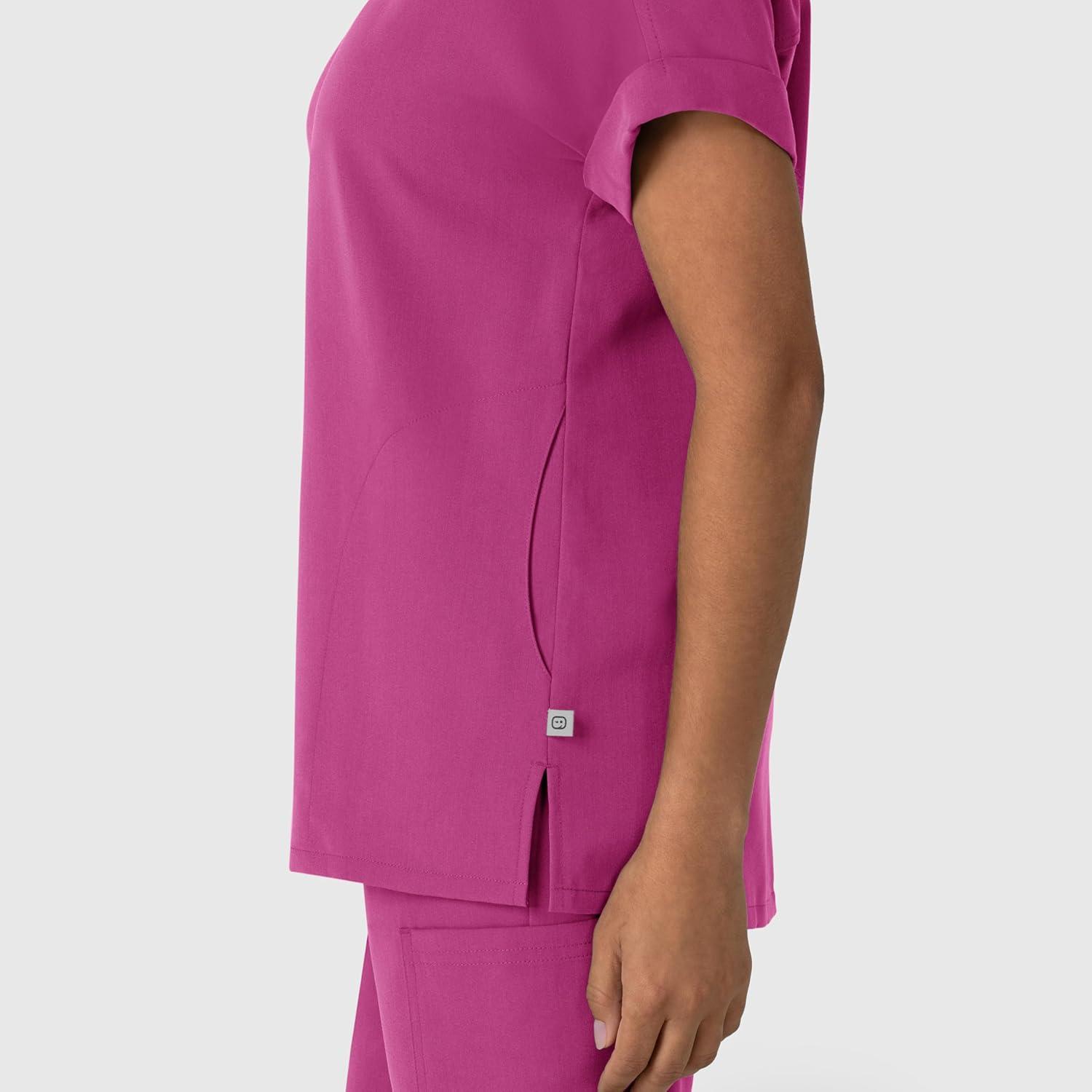 Wink Women’s Women’s Drop Shoulder Boxy Scrub Top(Raspberry)
