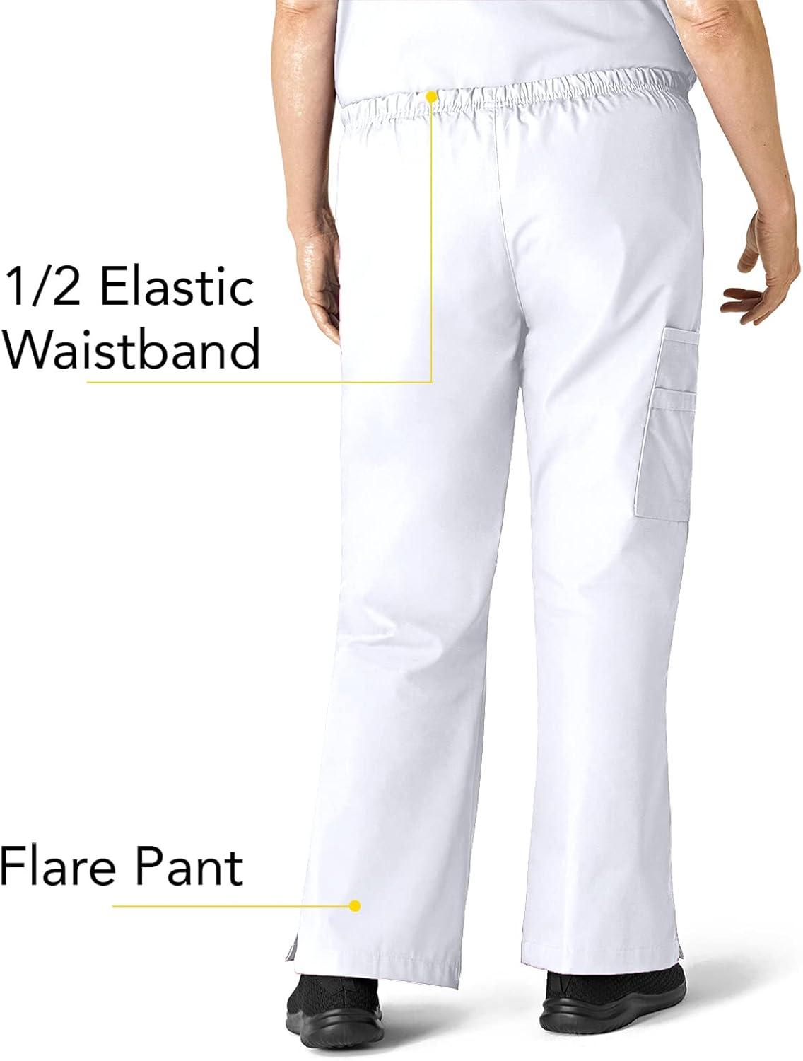 WonderWink Women’s Scrubs Romeo Six-Pocket Flare Leg Pant – XS-5XL, 6 Pockets, Elastic Waistband with Convertible Drawstring(White)