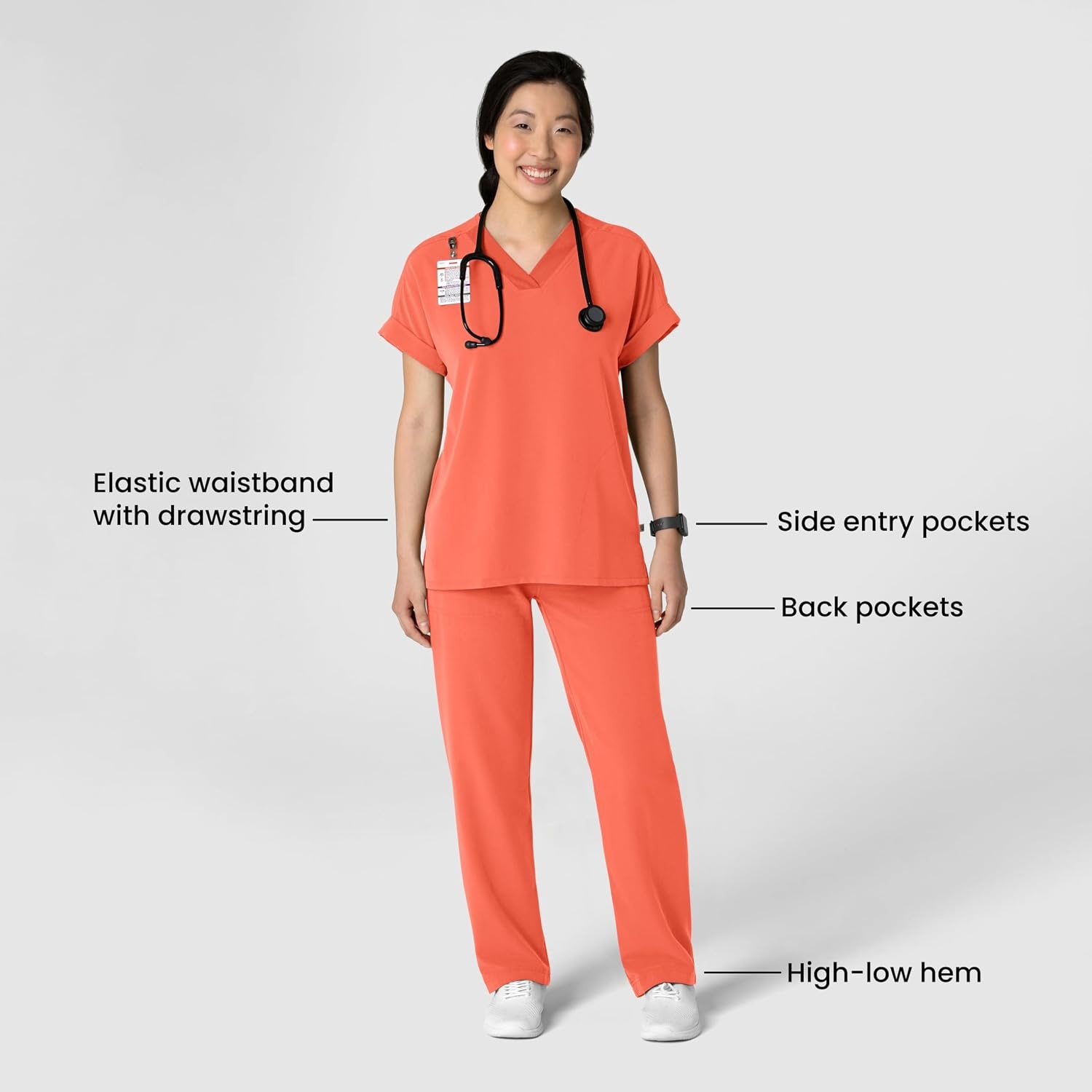 Wink Women’s Women’s Stovepipe High-Low Hem Scrub Pant(Sugar Coral)