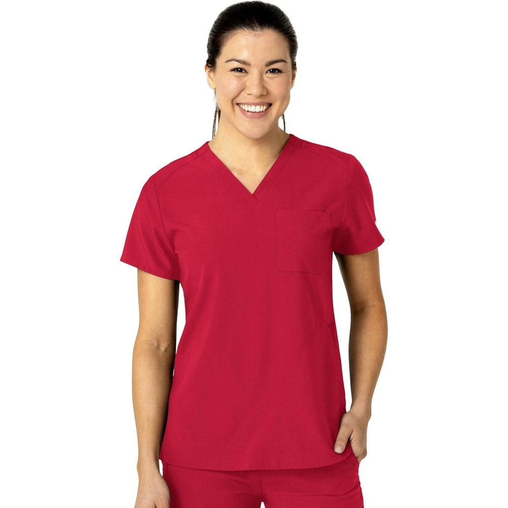 WonderWink Womens Women’s Flex-n-Reach V-Neck Scrub Top(Red)