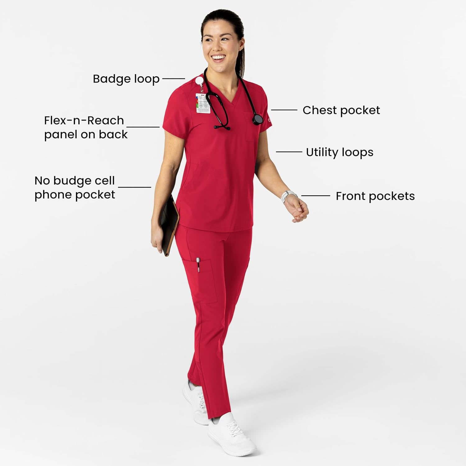 WonderWink Womens Women’s Flex-n-Reach V-Neck Scrub Top(Red)