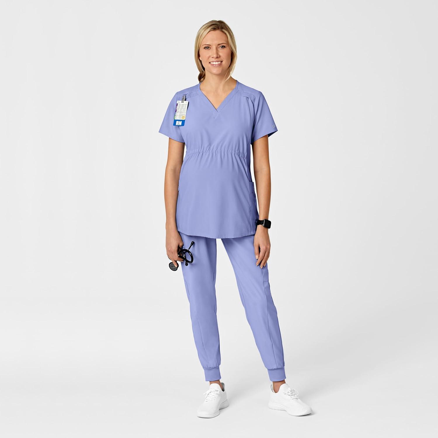 Wink Scrubs for Women, W123, Maternity V-Neck Tops with 5 Pockets(Ceil Blue)