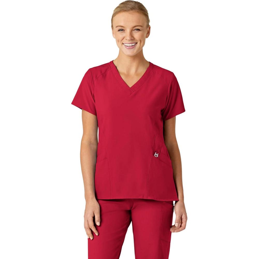 Wink Women’s Women’s Stylized V-Neck Scrub Top(Red)