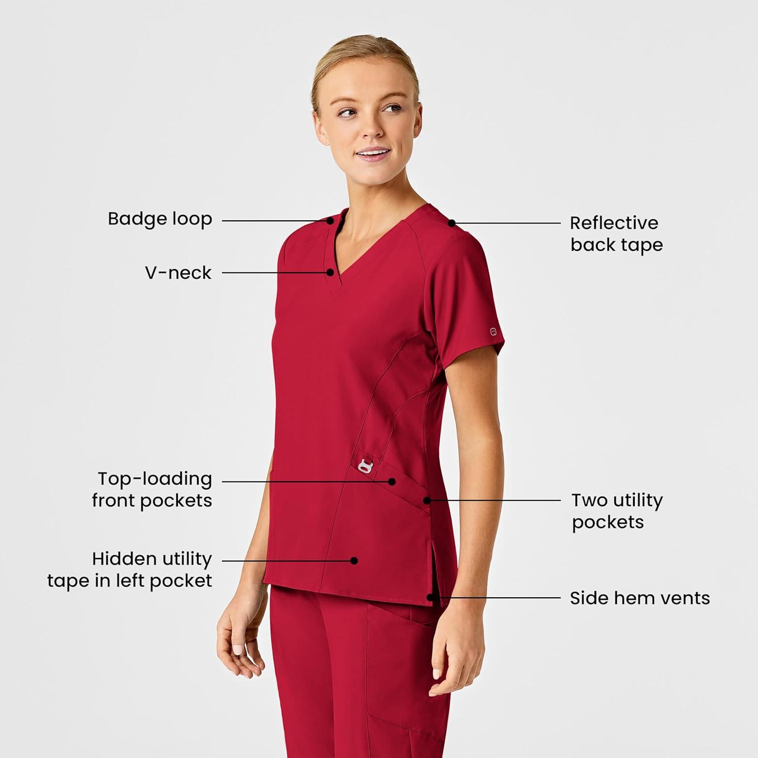 Wink Women’s Women’s Stylized V-Neck Scrub Top(Red)