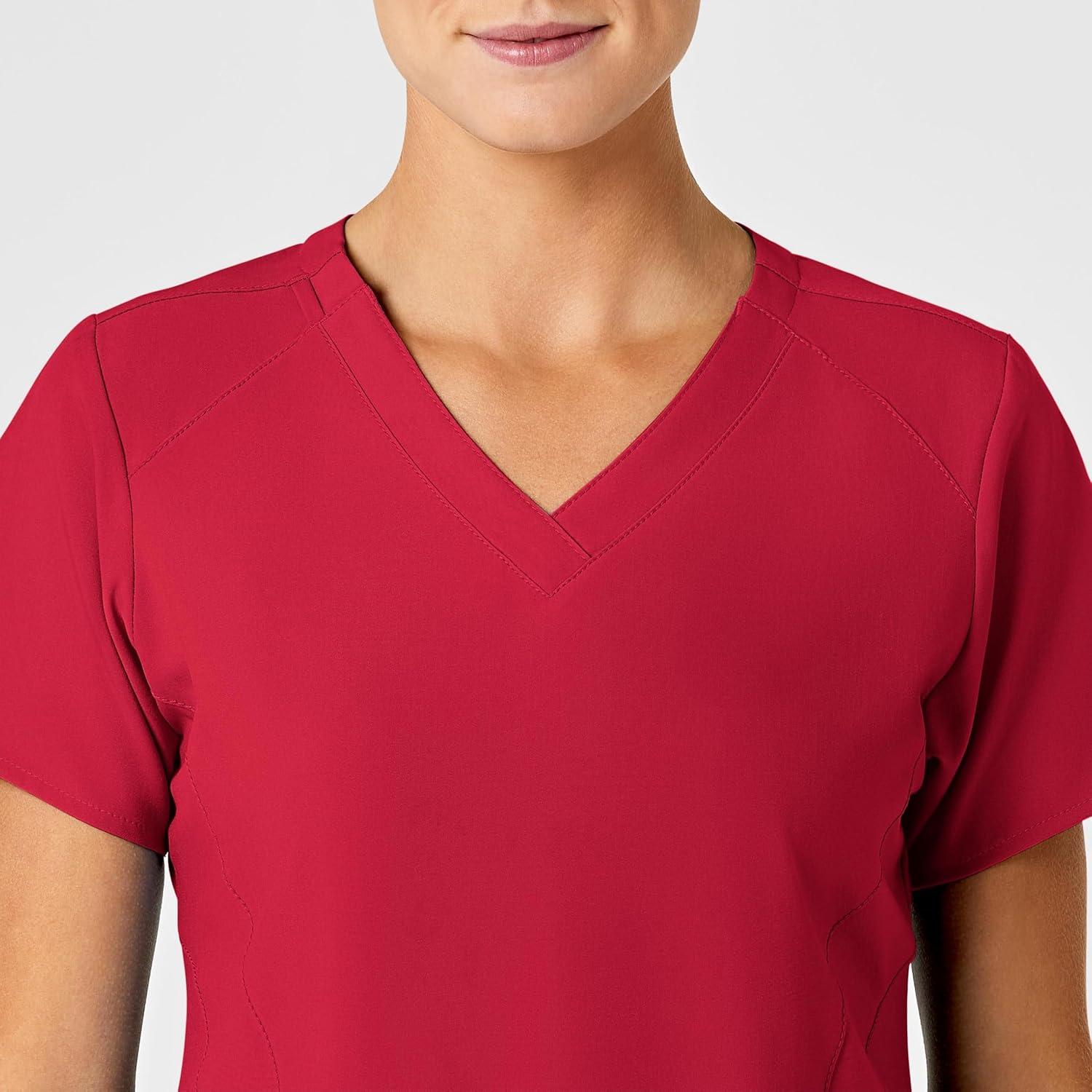 Wink Women’s Women’s Stylized V-Neck Scrub Top(Red)