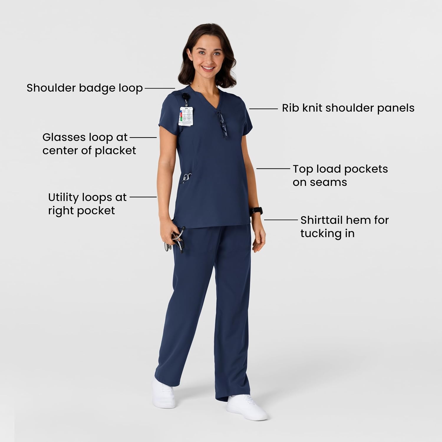 Wink Nova Women’s Flex-n-Reach Shoulder Panel V-Neck Scrub Top(Navy)