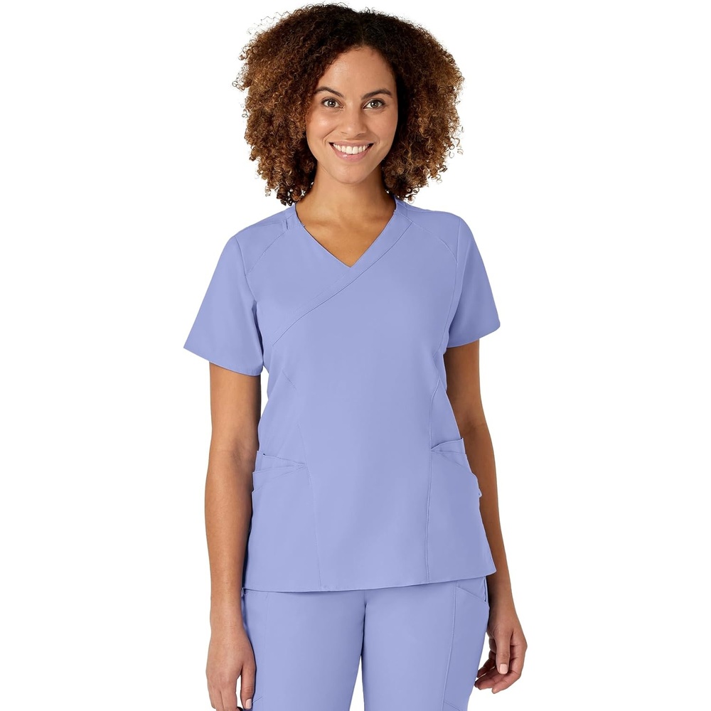 WINK W123 Women’s Mock Wrap Scrub Top, Ceil Blue, 3X