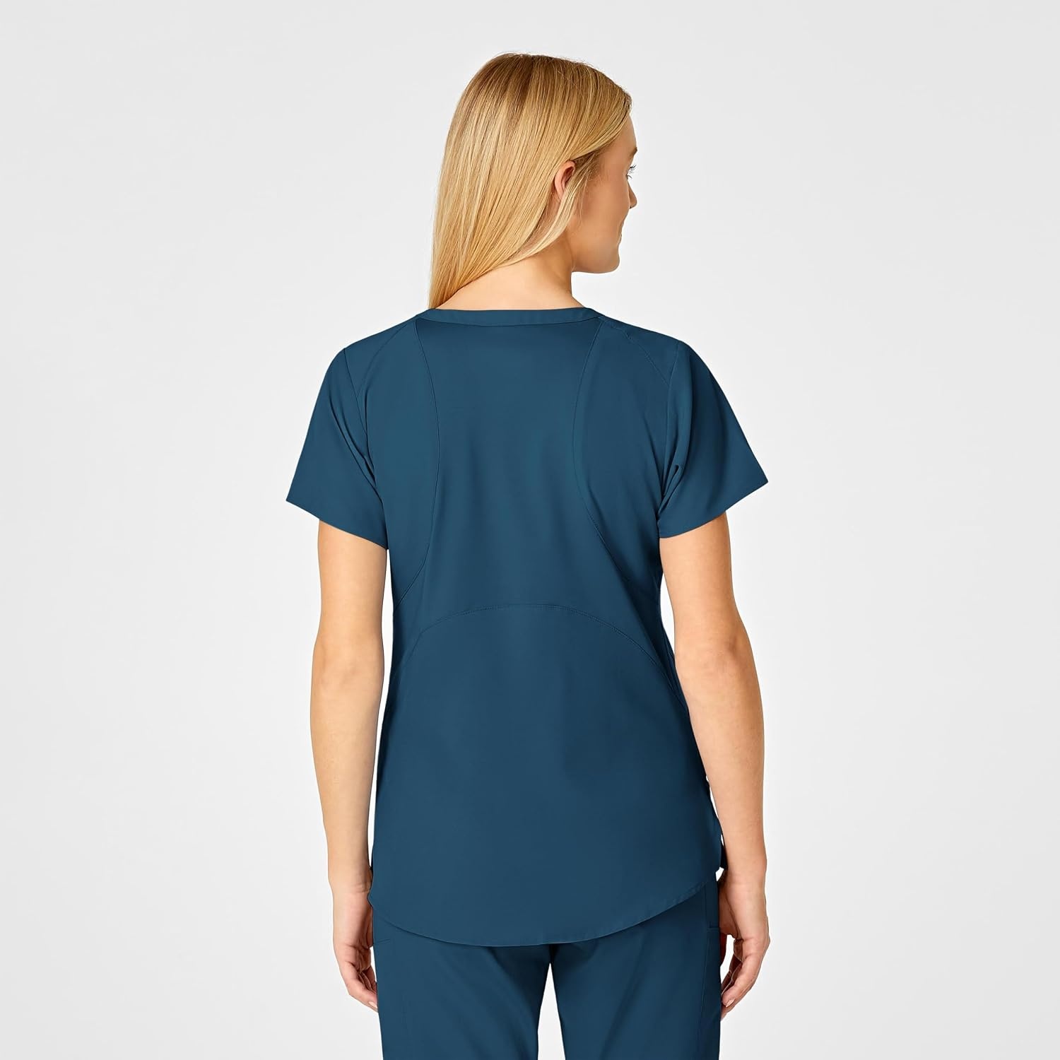 WINK Scrubs for Women, W123, Stylized V-Neck Tops with 5 Pockets(Caribbean)