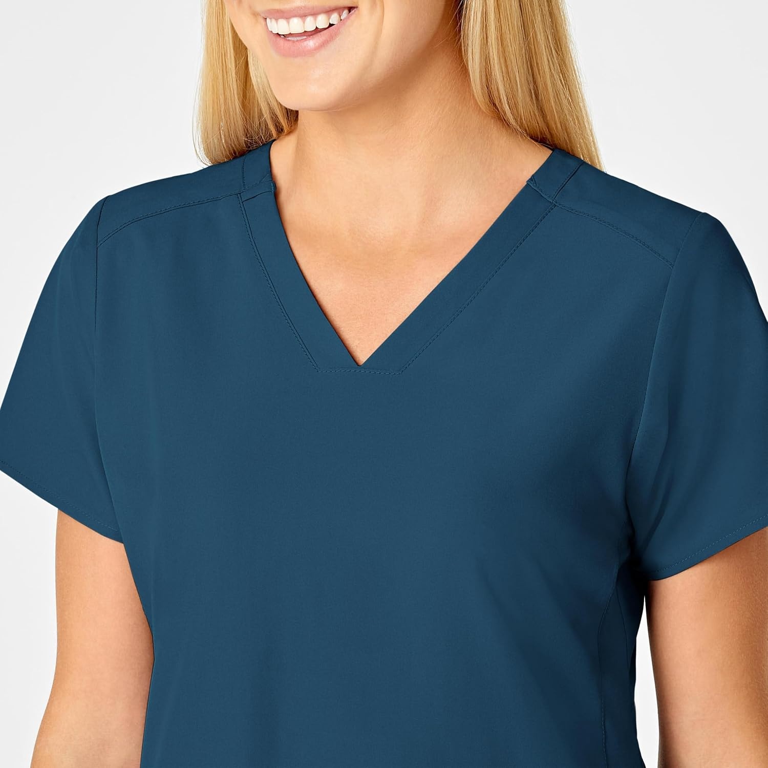WINK Scrubs for Women, W123, Stylized V-Neck Tops with 5 Pockets(Caribbean)