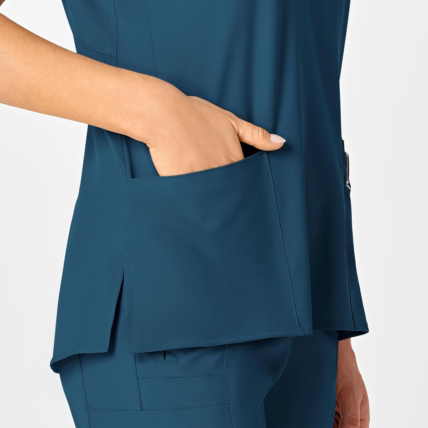 WINK Scrubs for Women, W123, Stylized V-Neck Tops with 5 Pockets(Caribbean)