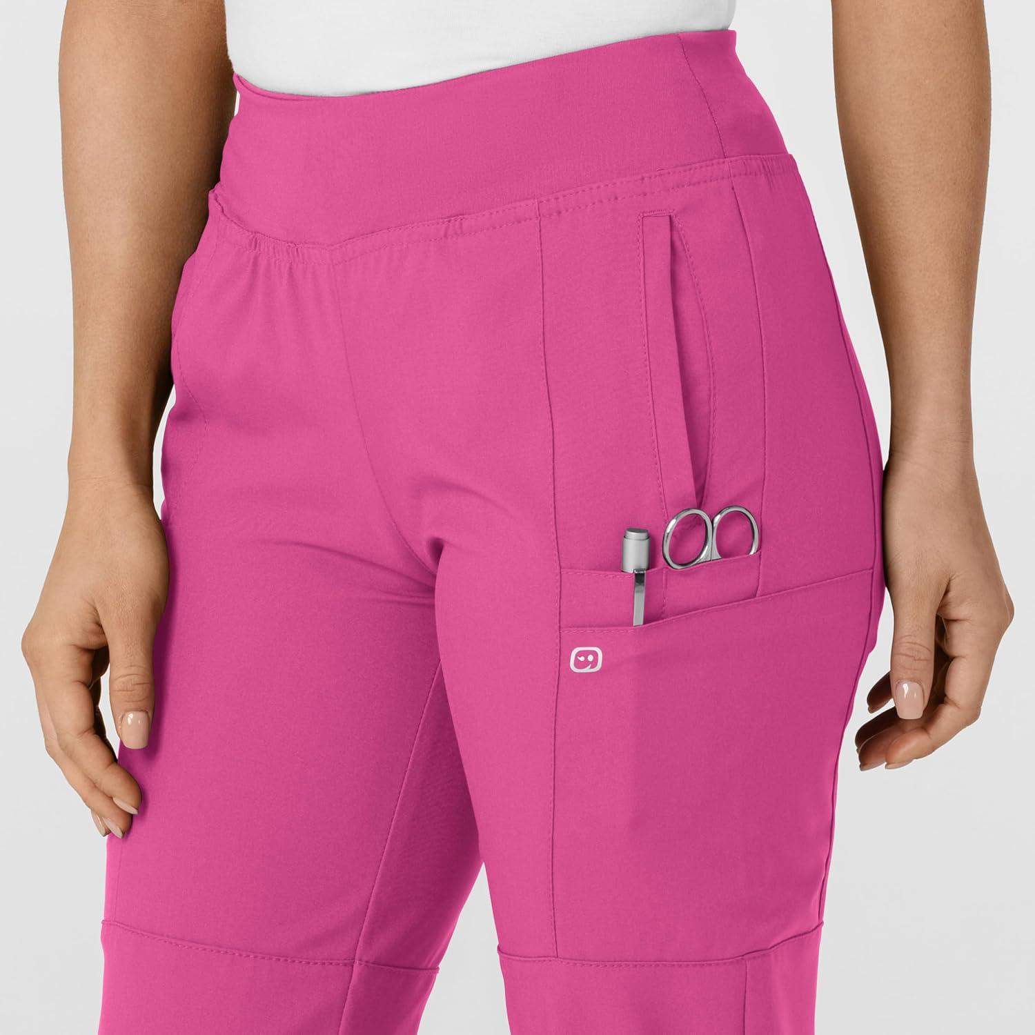 W123 Women’s Comfort Waist Cargo Jogger Scrub Pant(Hot Pink)