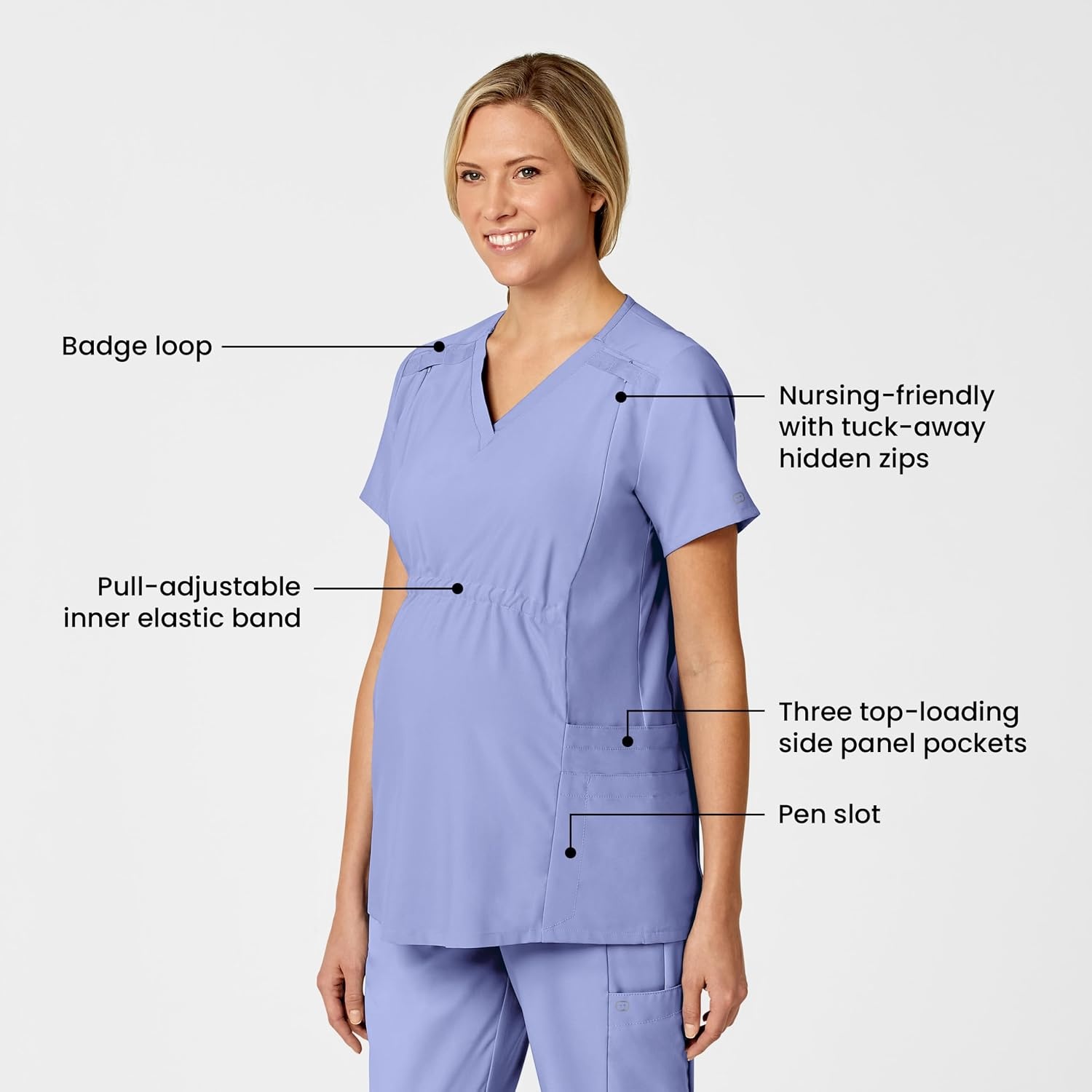 Wink W123 Maternity V-Neck Scrub Top(Ceil Blue)