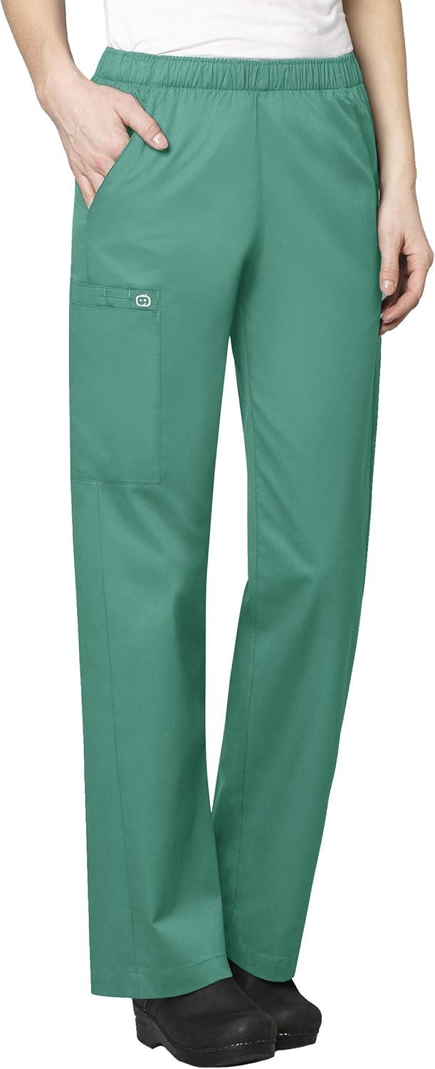 WonderWink WORK Women’s Scrubs V-Neck Chest Pocket Top & Pull On Cargo Pant Set + Badge Reel(White)