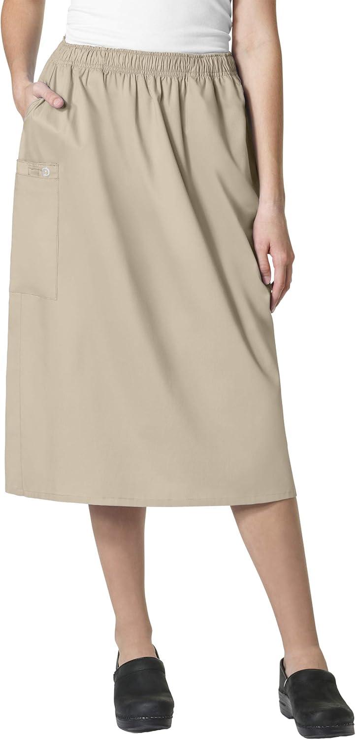 WonderWink Work Women’s Wrap Top & Scrub Skirt Set + Badge Reel(Khaki)