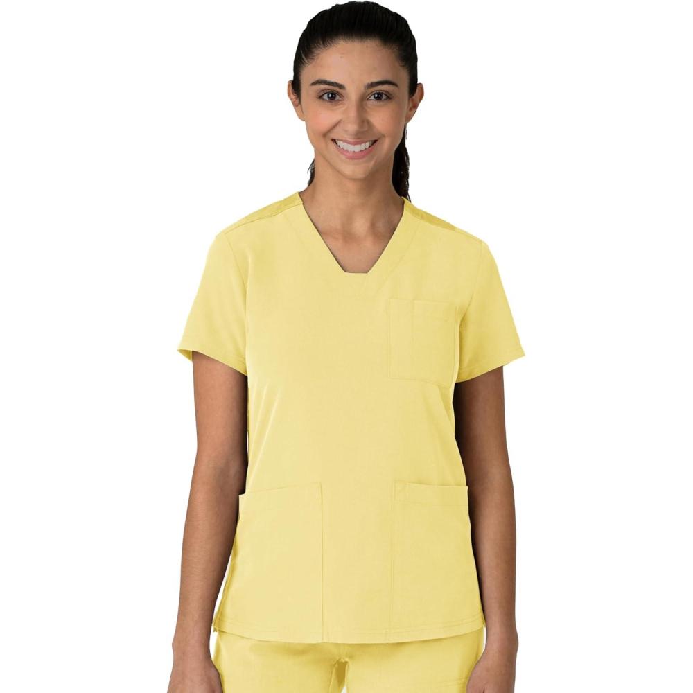 Wink Women’s Women’s Flex-n-Reach V-Neck Scrub Top(Sunshine Yellow)