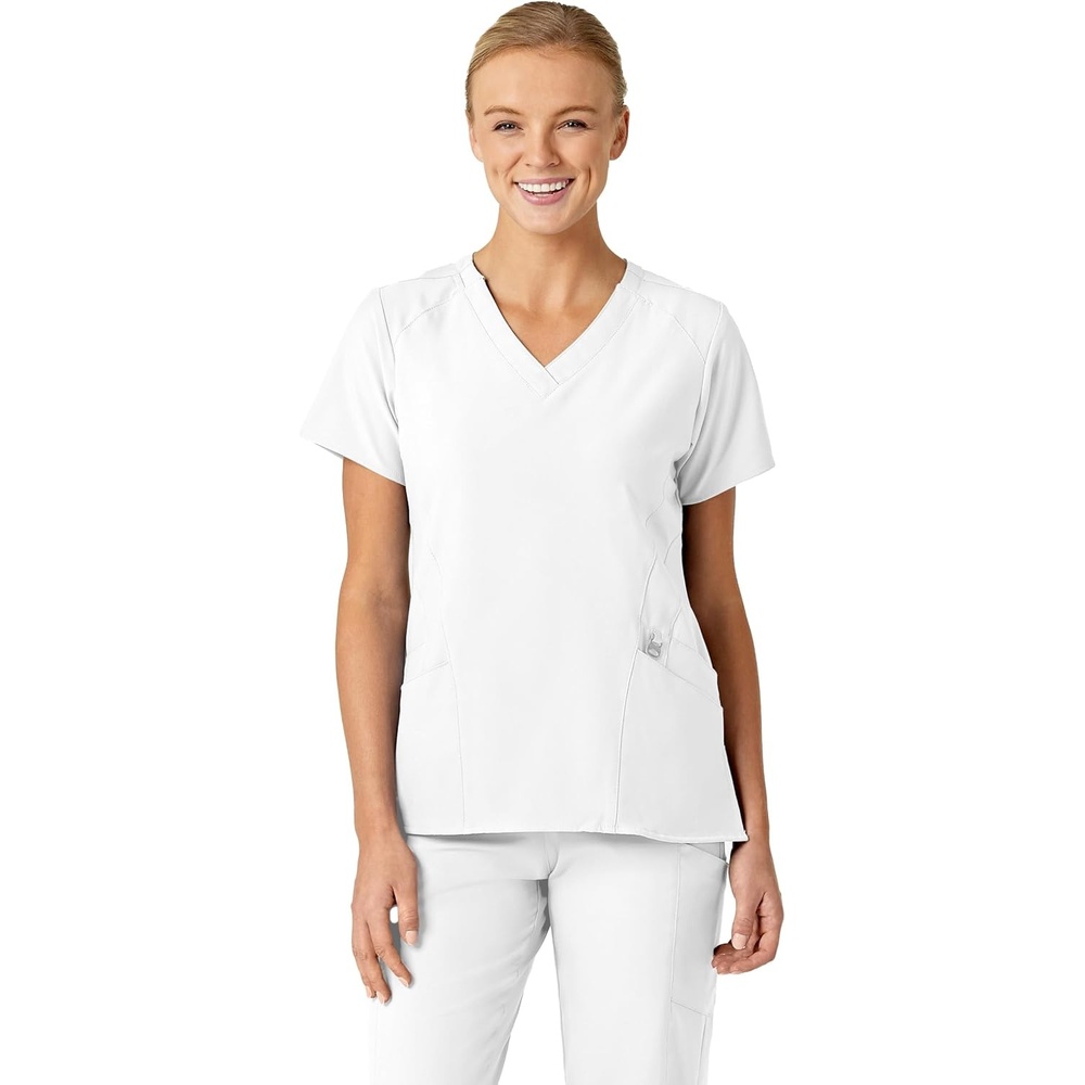 Wink W123 Women’s Stylized V-Neck Scrub Top(White)