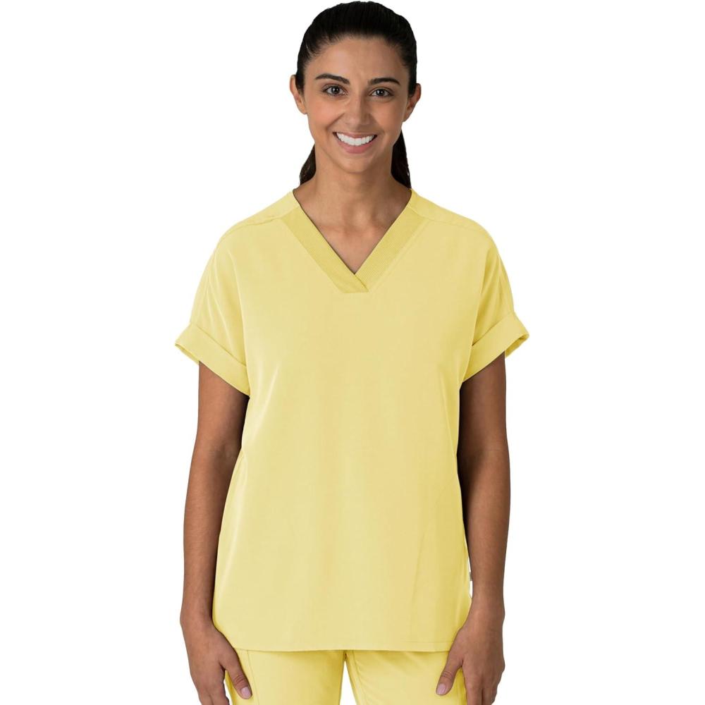 Wink Women’s Women’s Drop Shoulder Boxy Scrub Top(Sunshine Yellow)