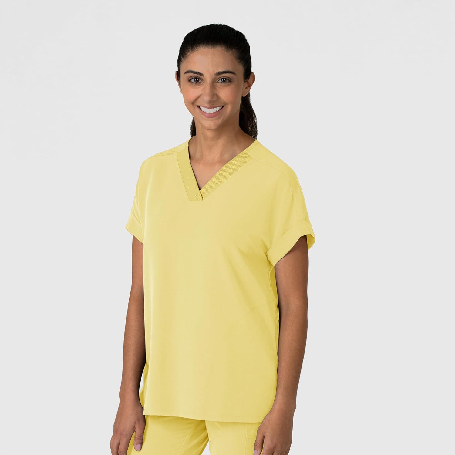 Wink Women’s Women’s Drop Shoulder Boxy Scrub Top(Sunshine Yellow)