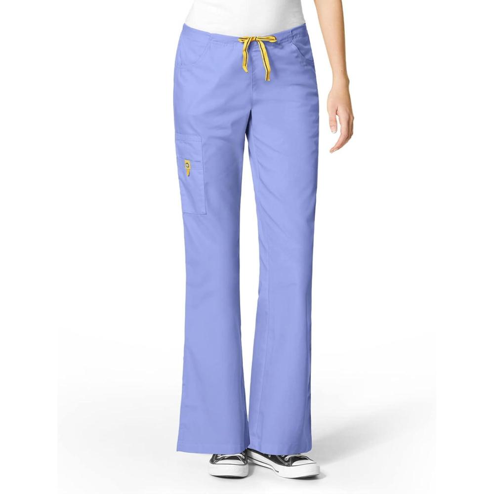 WonderWink Women’s Scrubs Romeo Six-Pocket Flare Leg Pant – XS-5XL, 6 Pockets, Elastic Waistband with Convertible Drawstring(Ceil Blue)