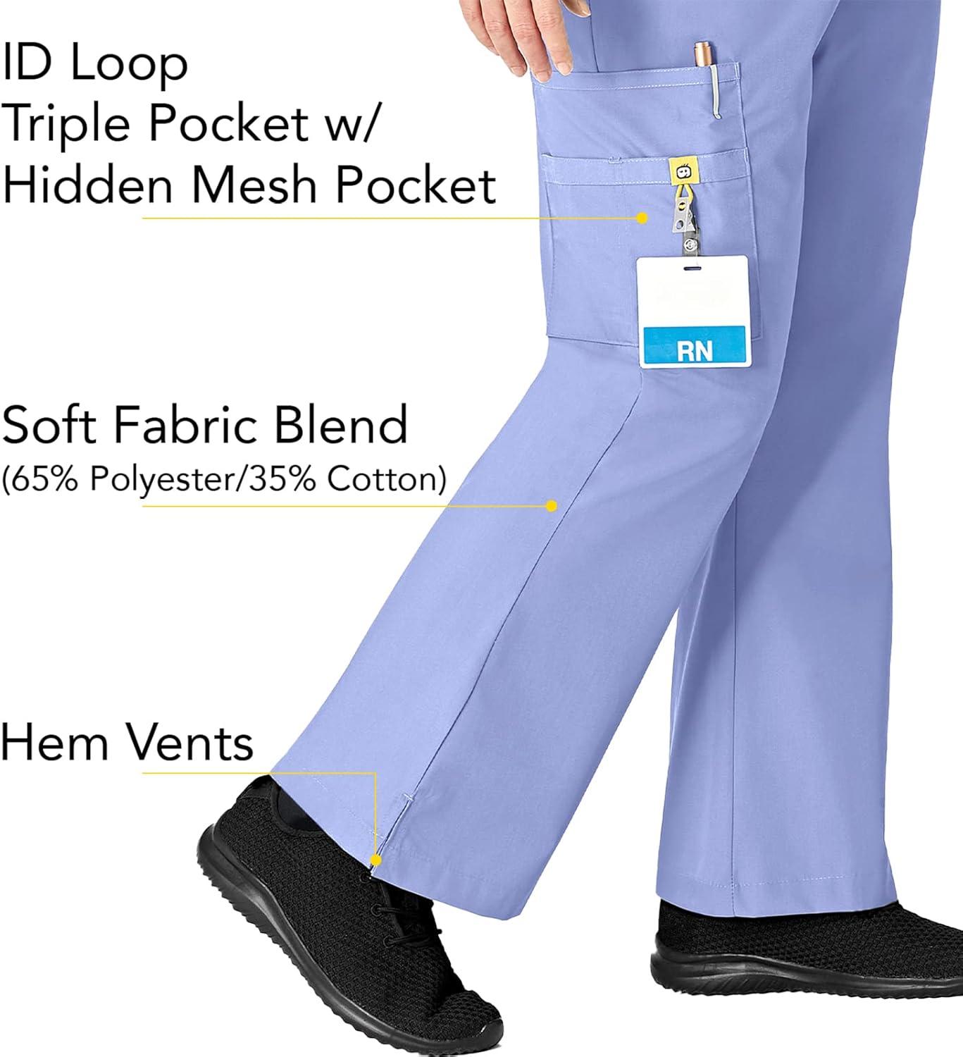 WonderWink Women’s Scrubs Romeo Six-Pocket Flare Leg Pant – XS-5XL, 6 Pockets, Elastic Waistband with Convertible Drawstring(Ceil Blue)