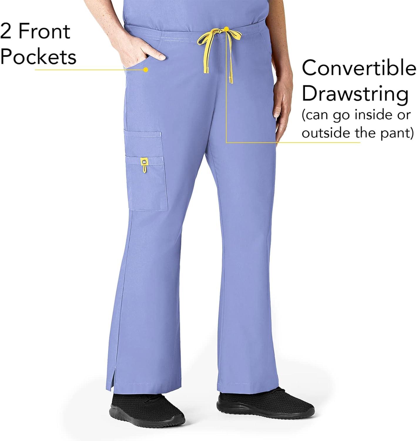 WonderWink Women’s Scrubs Romeo Six-Pocket Flare Leg Pant – XS-5XL, 6 Pockets, Elastic Waistband with Convertible Drawstring(Ceil Blue)