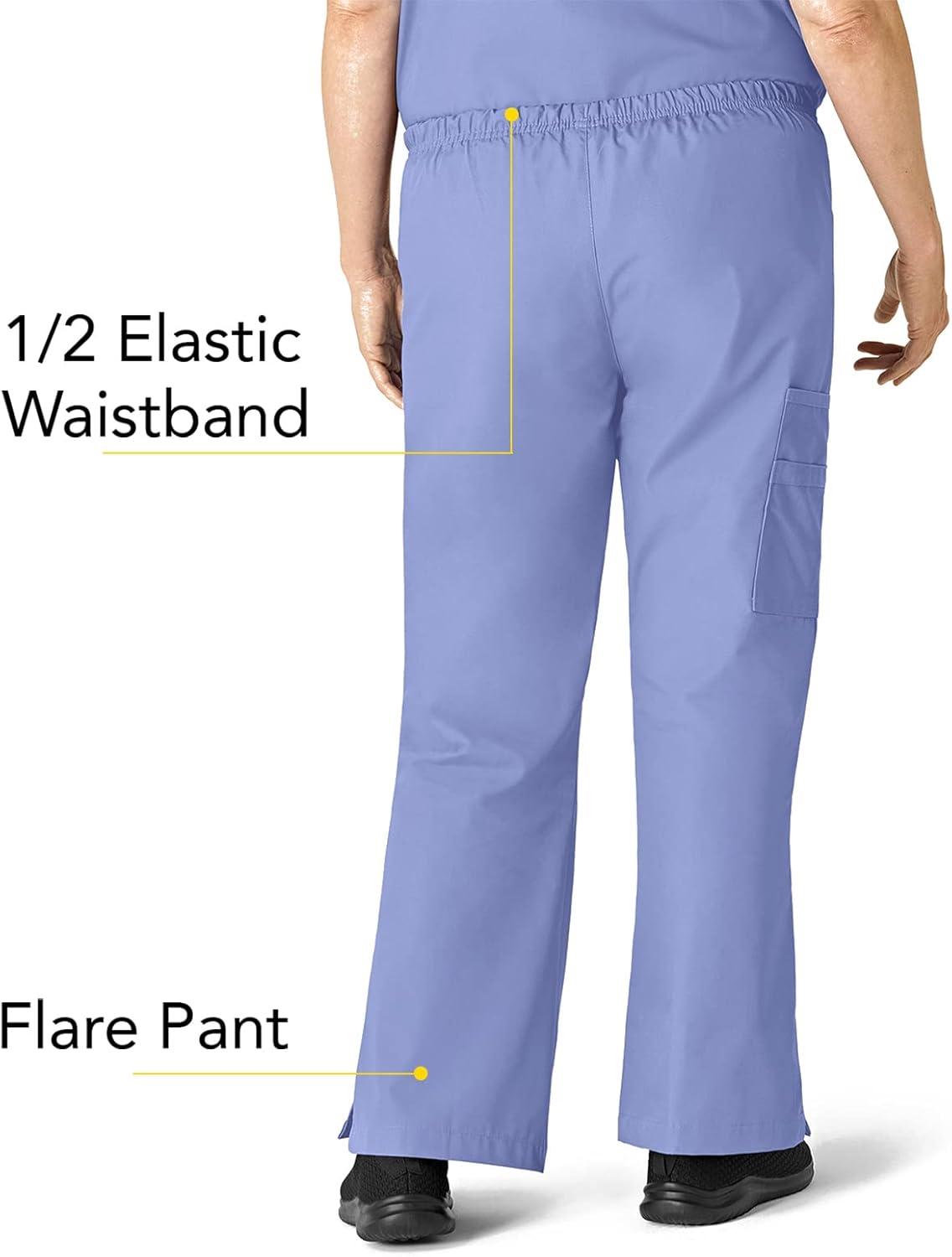 WonderWink Women’s Scrubs Romeo Six-Pocket Flare Leg Pant – XS-5XL, 6 Pockets, Elastic Waistband with Convertible Drawstring(Ceil Blue)