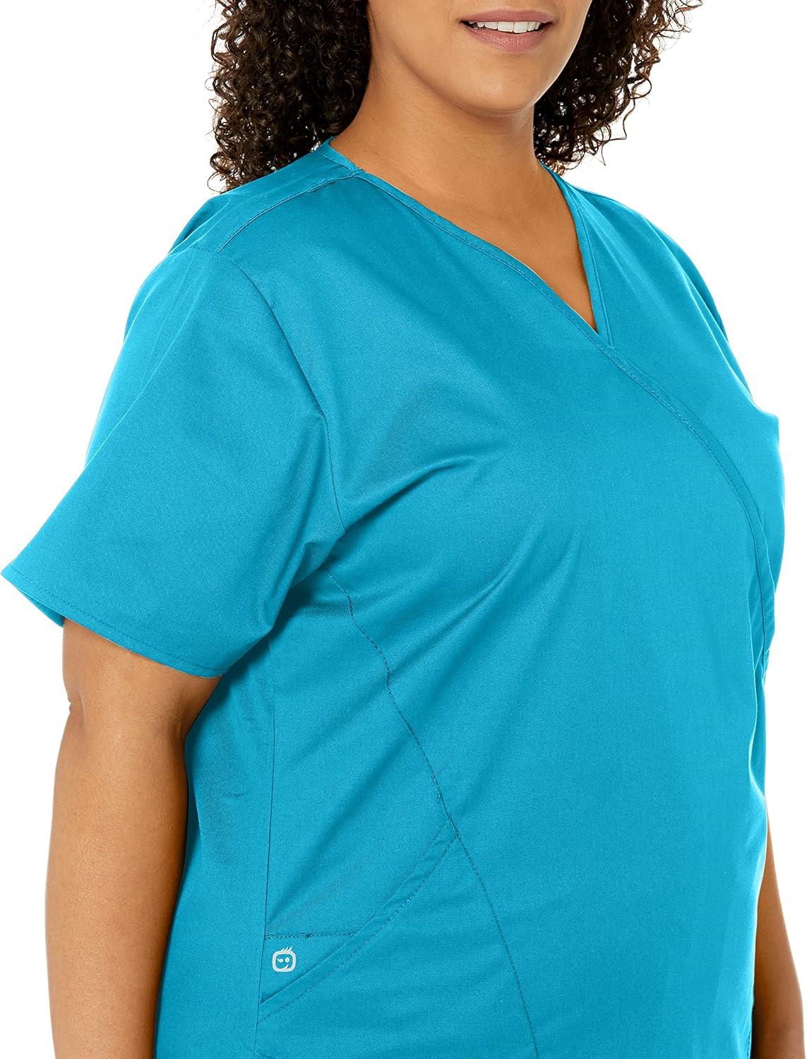 WonderWink Women’s Wonderwork Women’s Mock Wrap Scrub Top(Teal Blue)