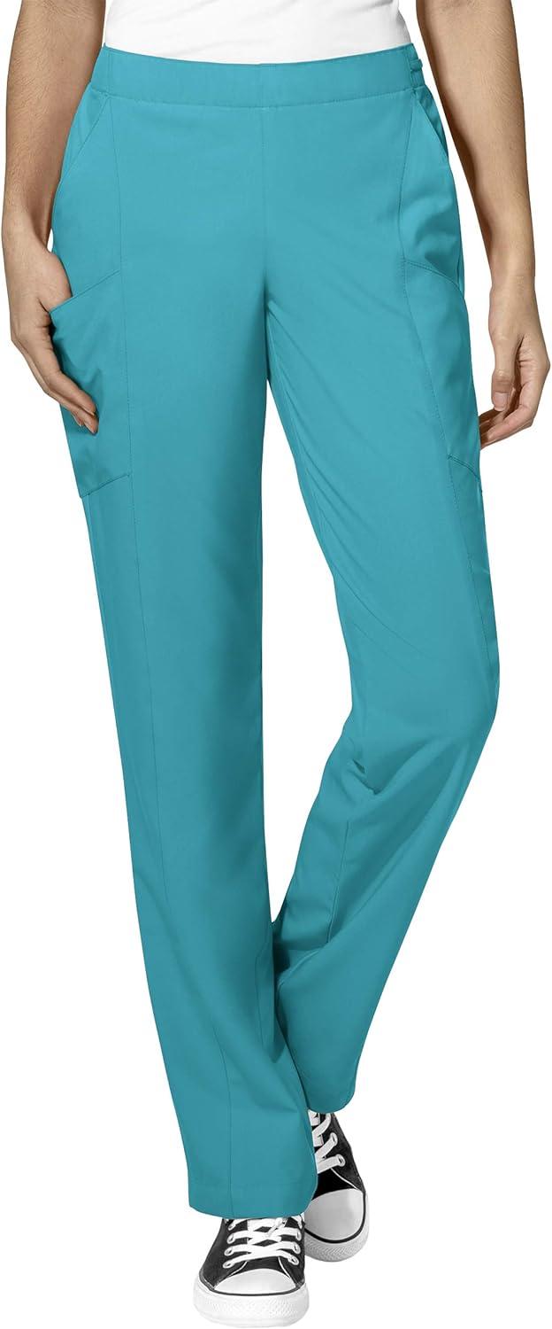 WonderWink W123 Women’s Stylized V-neck Top & Flat Front Double Cargo Pant Scrub Set + Badge Reel(Teal)