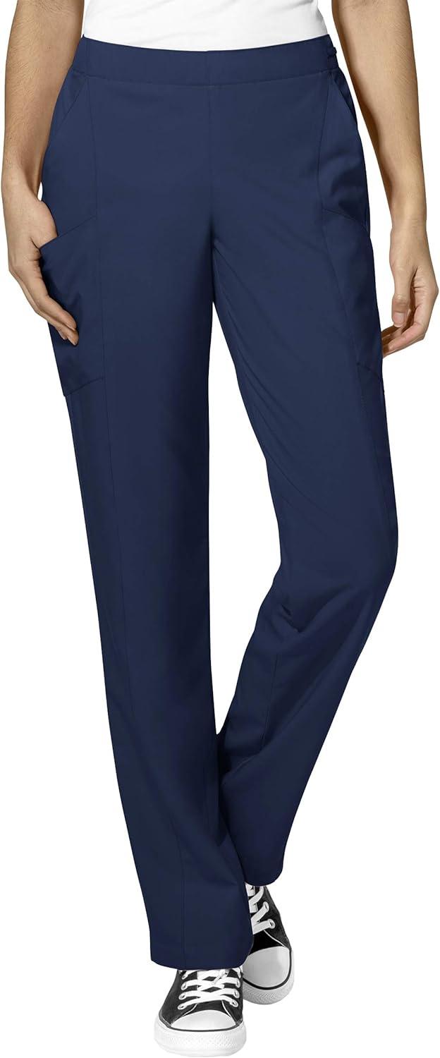 WonderWink W123 Women’s Mock Wrap Top & Flat Front Double Cargo Pant Scrub Set + Badge Reel(Navy)
