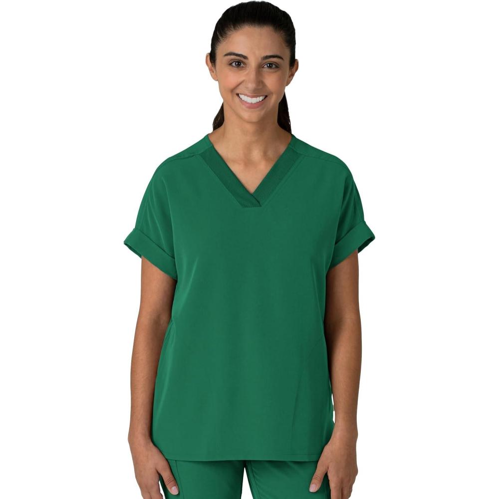 Wink Women’s Women’s Drop Shoulder Boxy Scrub Top(Hunter)