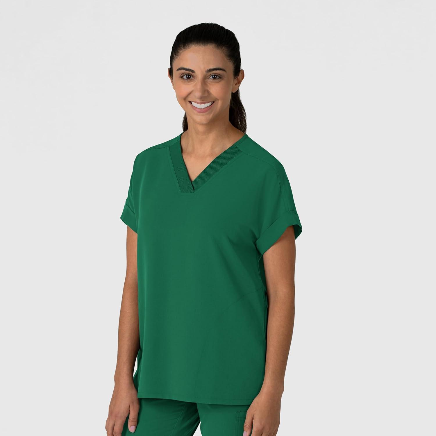 Wink Women’s Women’s Drop Shoulder Boxy Scrub Top(Hunter)