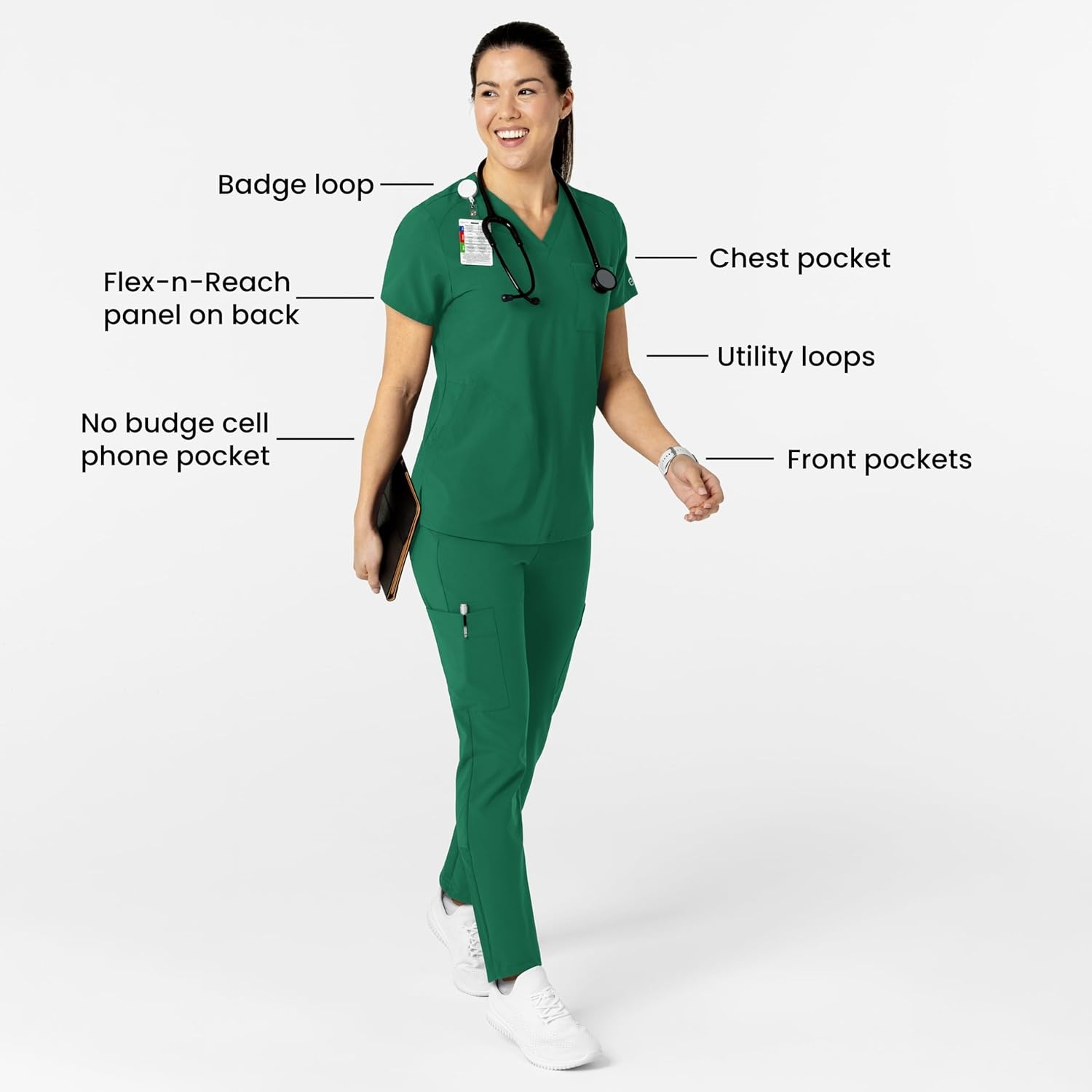 WonderWink Womens Women’s Flex-n-Reach V-Neck Scrub Top(Hunter)