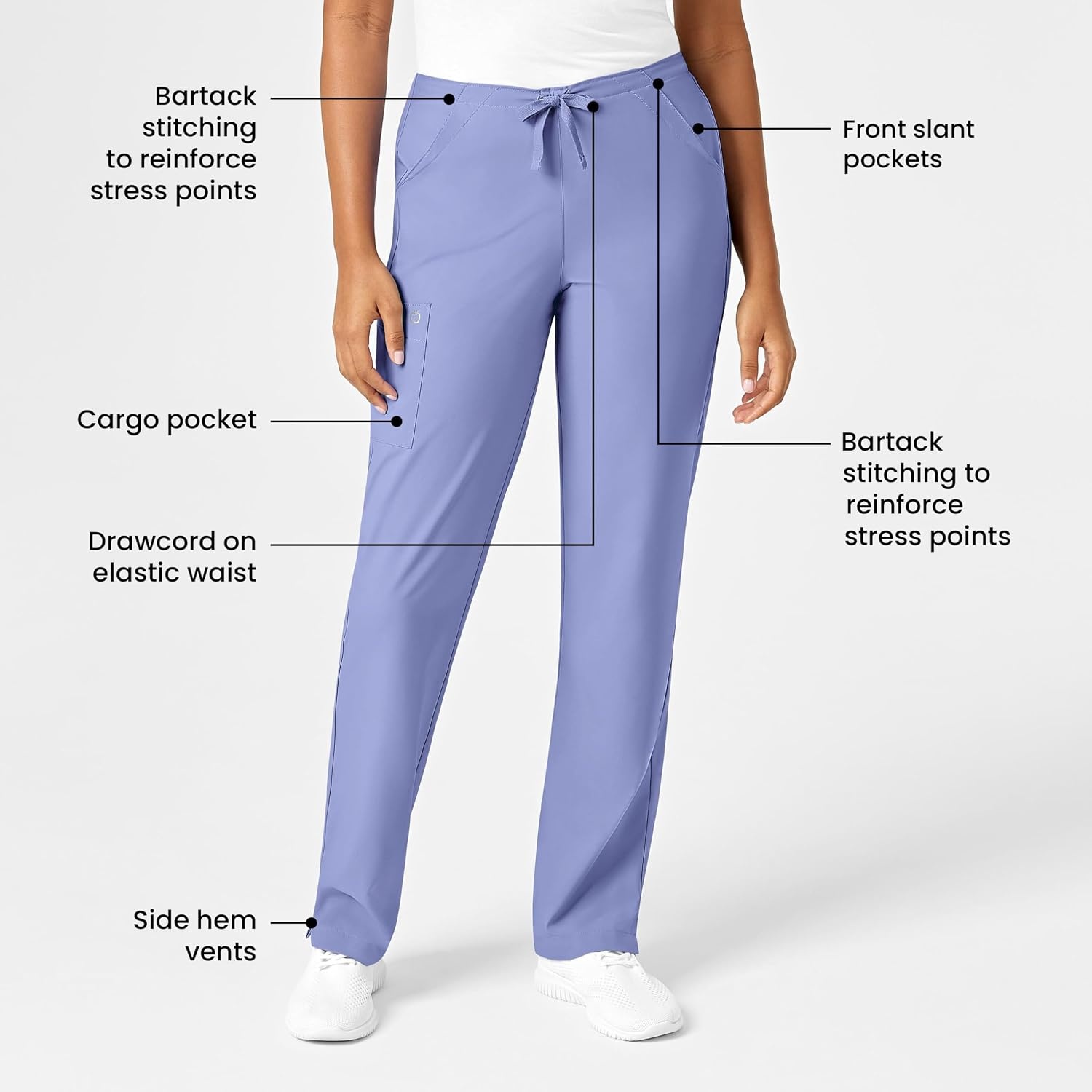 WonderWink W123 Women’s Drawstring Scrub Pant — Ceil Blue, Large