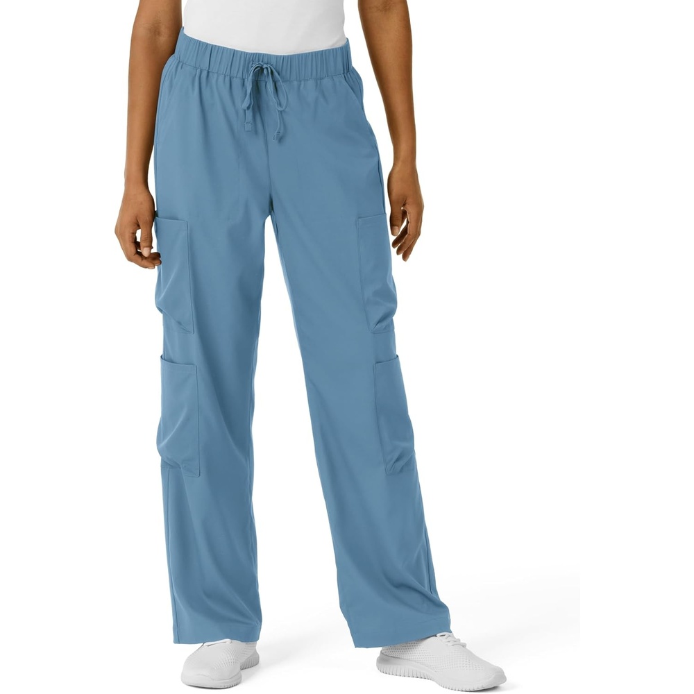 Wink Scrubs for Women, Boundless, Classic Wide Leg Cargo Pants with Full Drawstring and 8 Pockets(Pacific Blue)